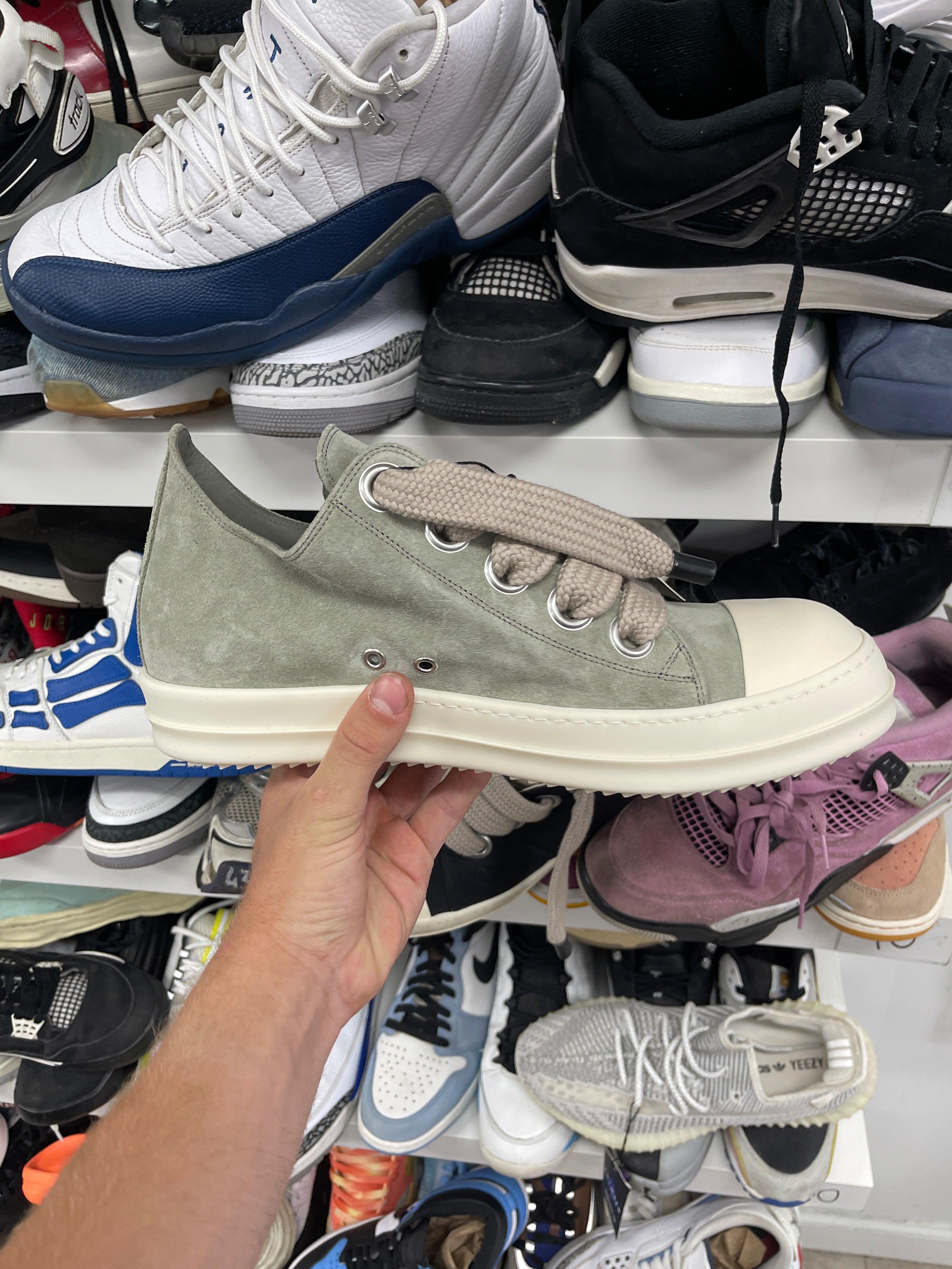 Rick Owens Dark Pearl Suede Jumbo Lace Ramone Low Sneakers