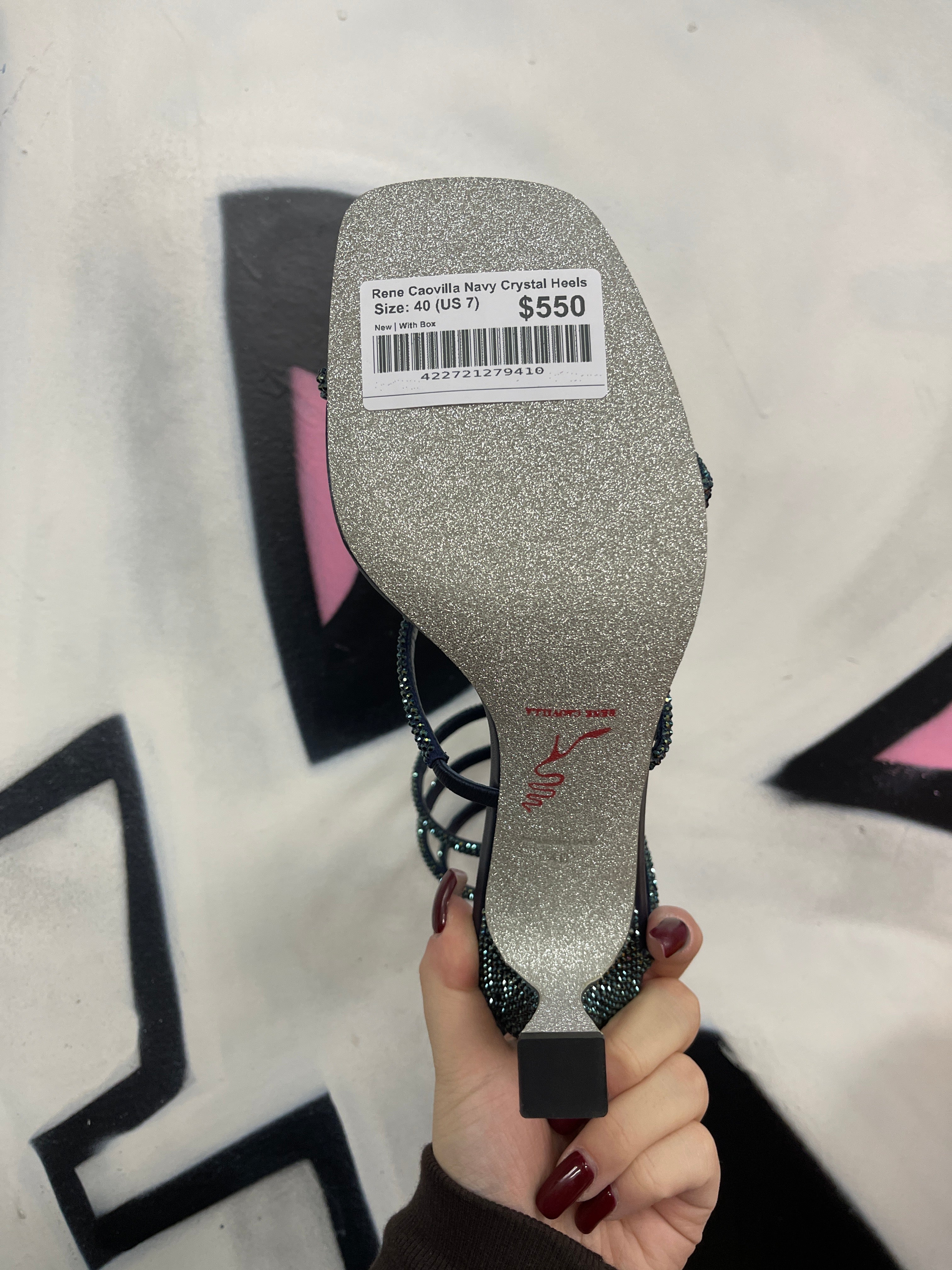 Rene Caovilla Navy Crystal Heels