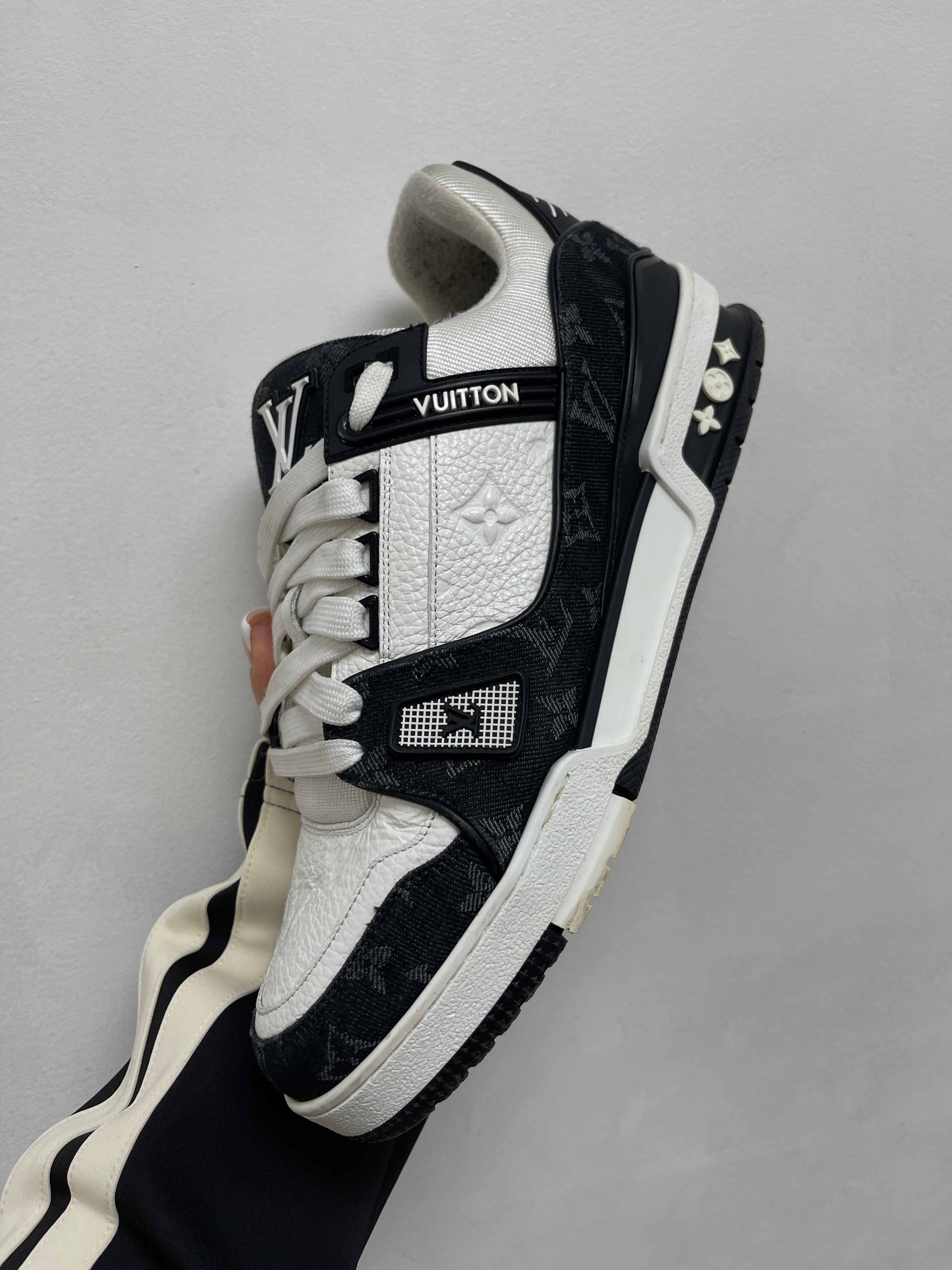 Louis Vuitton Black  White Denim Trainer Sneakers