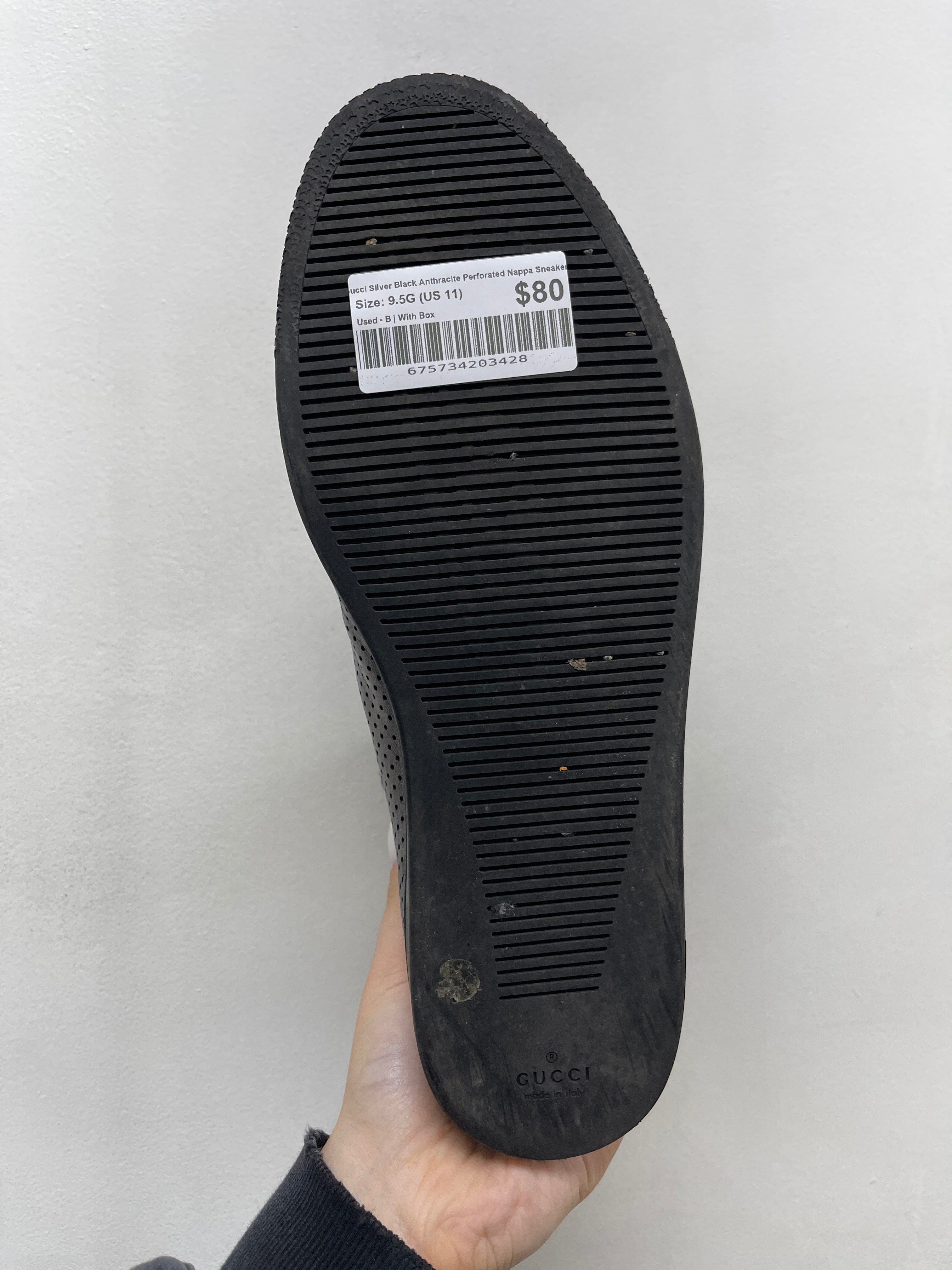 Gucci Silver Black Anthracite Perforated Nappa Sneakers