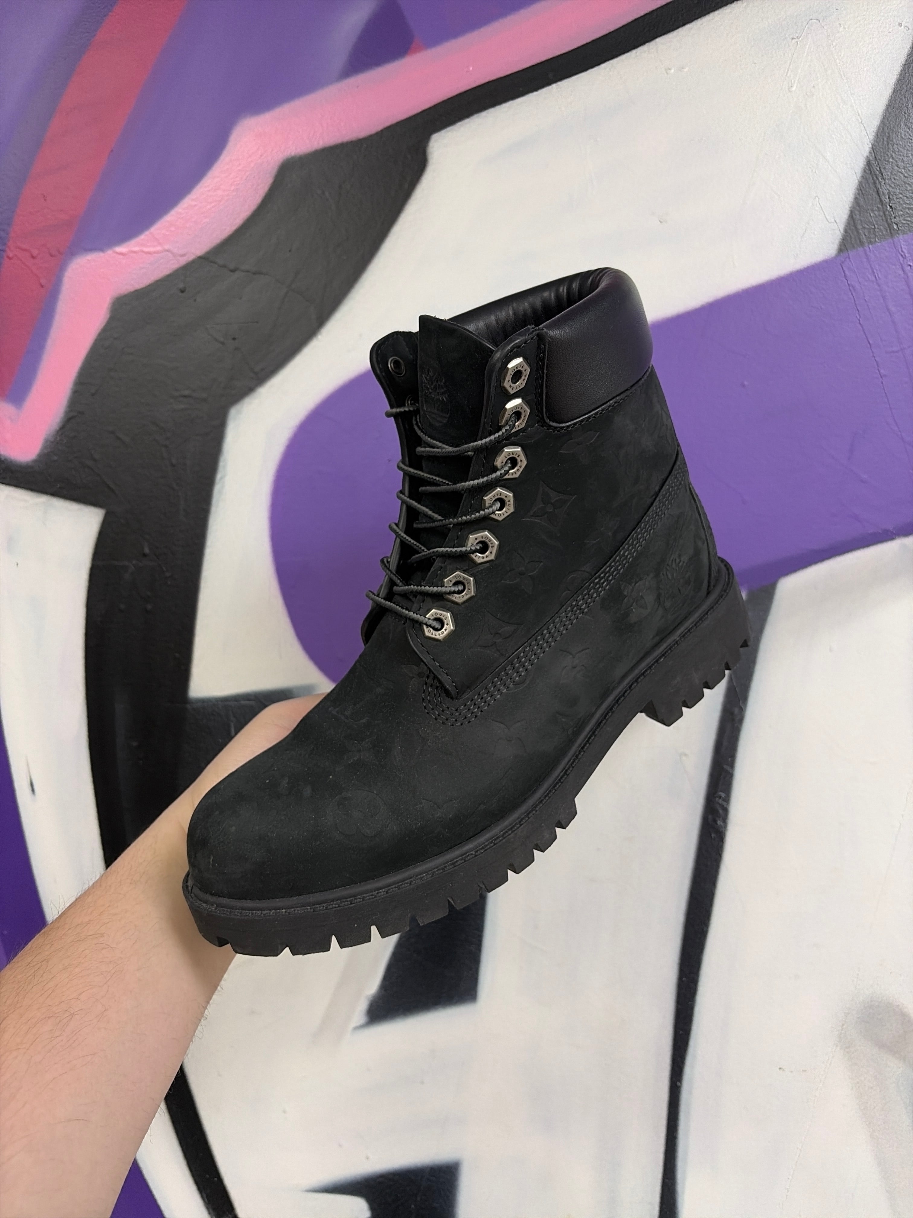 Louis Vuitton x Timberland Black All Over Monogram Logo Boots