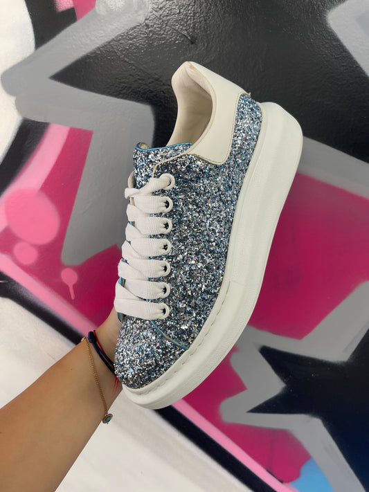 Alexander McQueen White Blue Crystal Sneakers (38.5) Used No Box