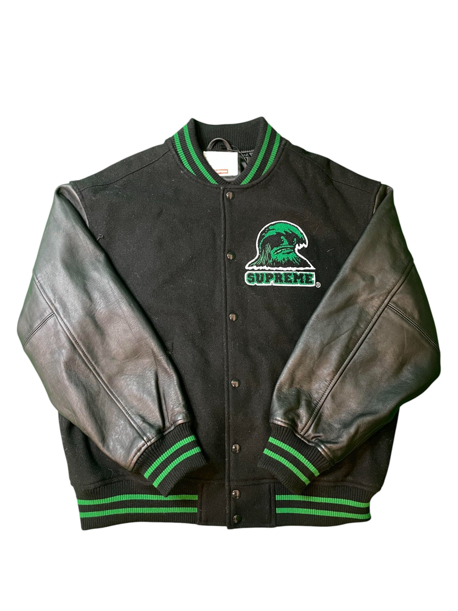 Supreme "Wave" Black & Green Varsity Jacket