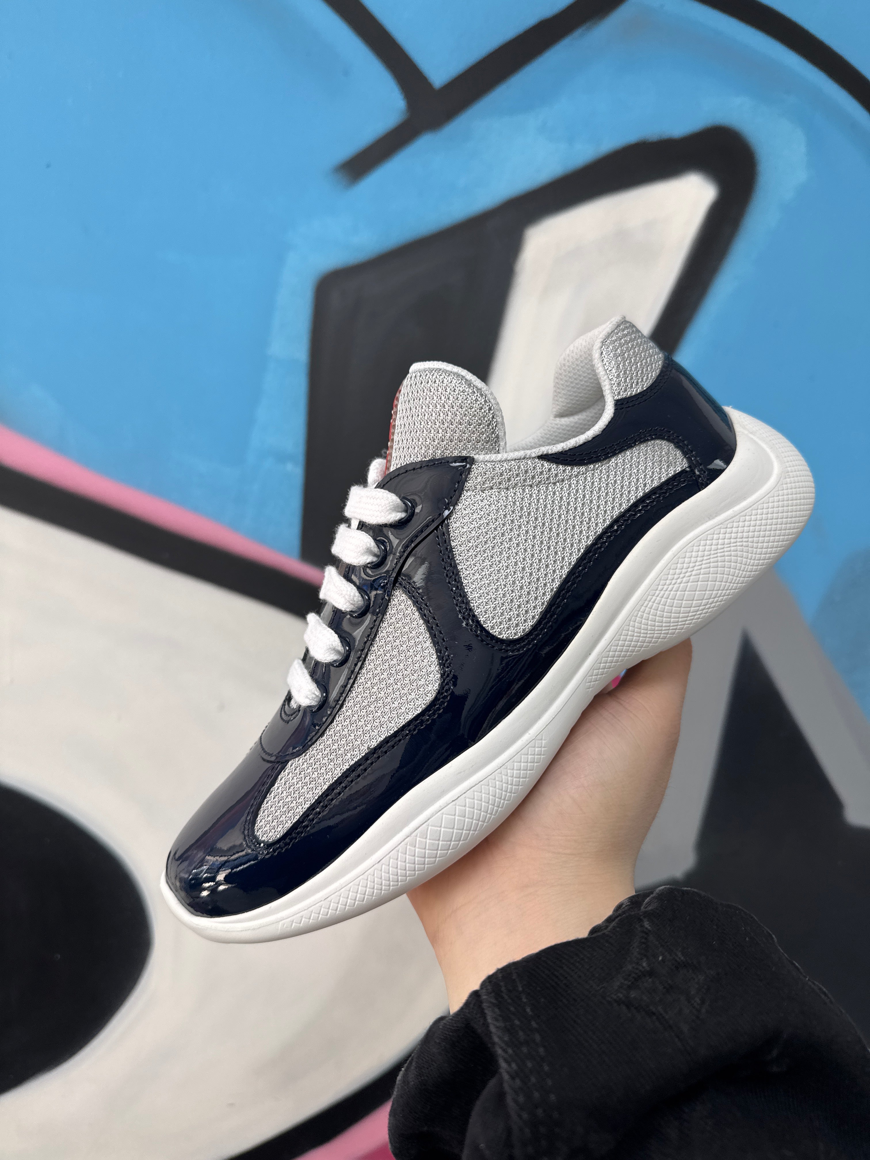 Prada Navy Patent Cup Sneakers