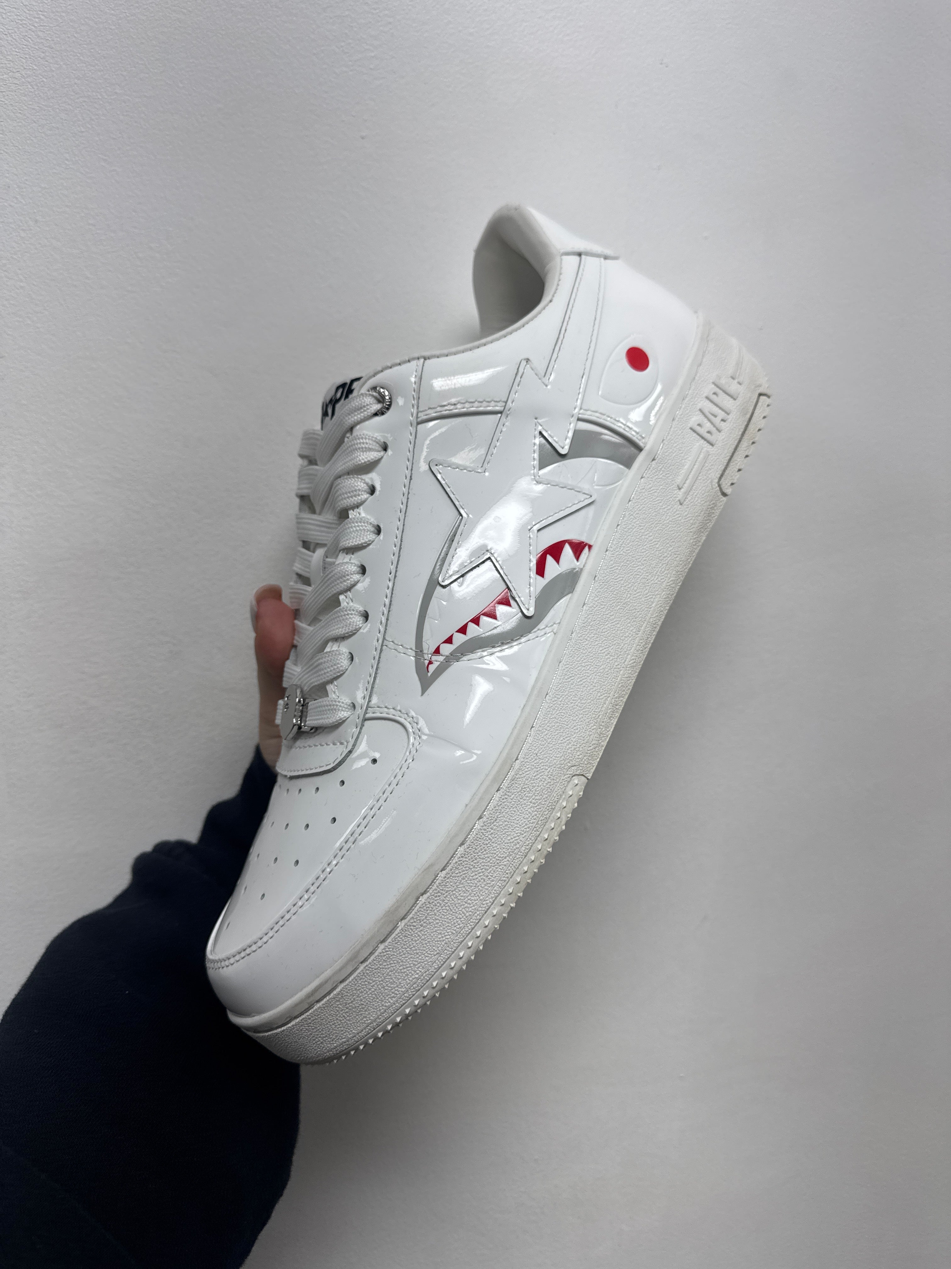BAPE White Patent Bapesta Shark Sneakers
