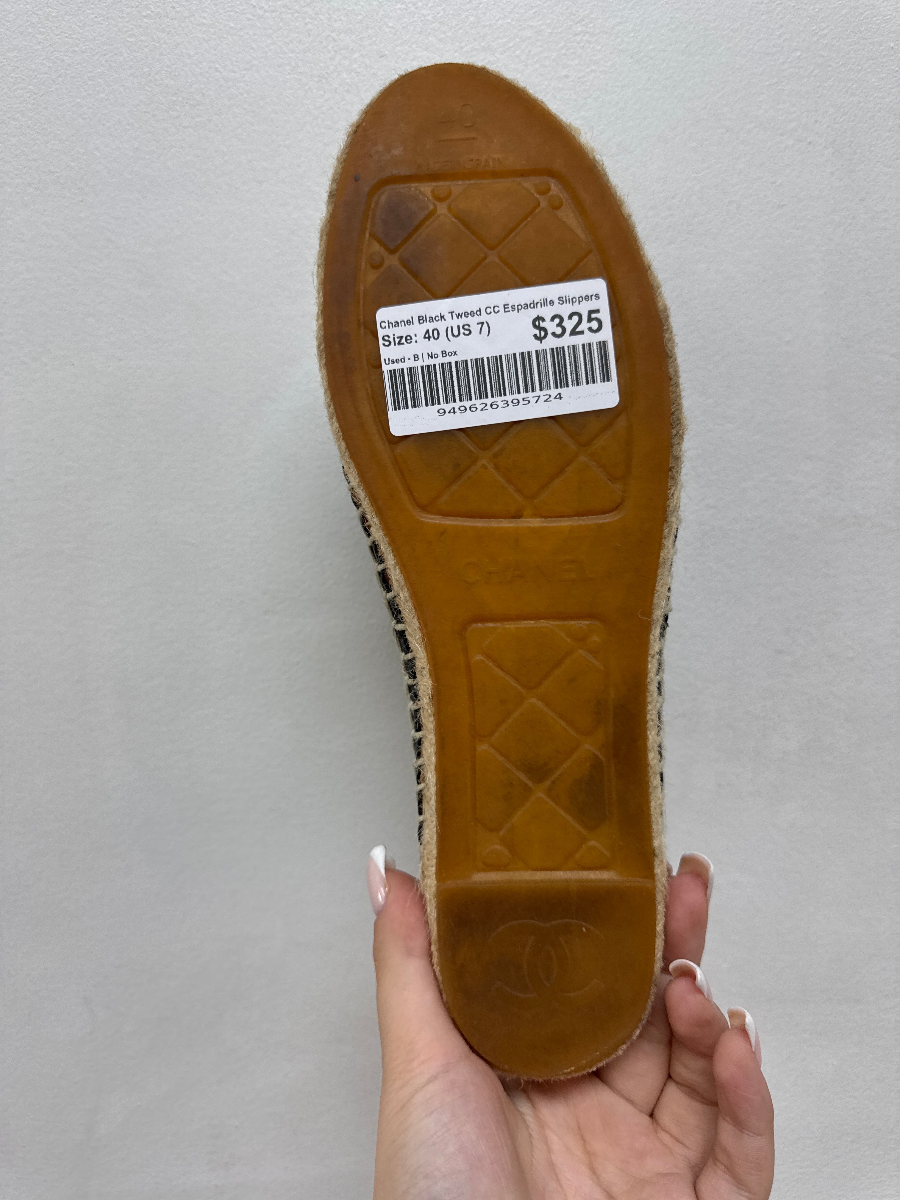 Chanel Black Tweed CC Espadrille Slippers