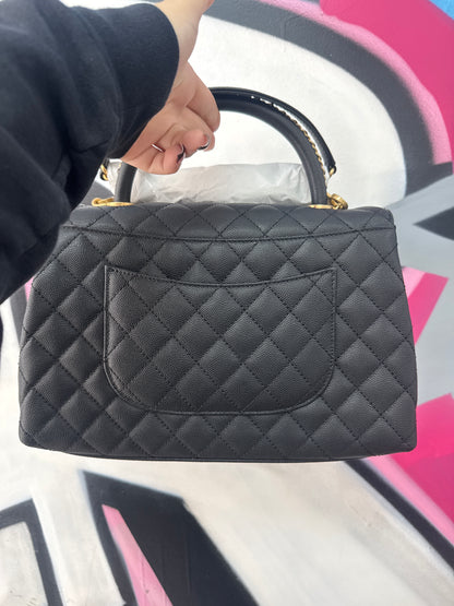 Chanel Black Caviar Quilted Handle Flap Bag