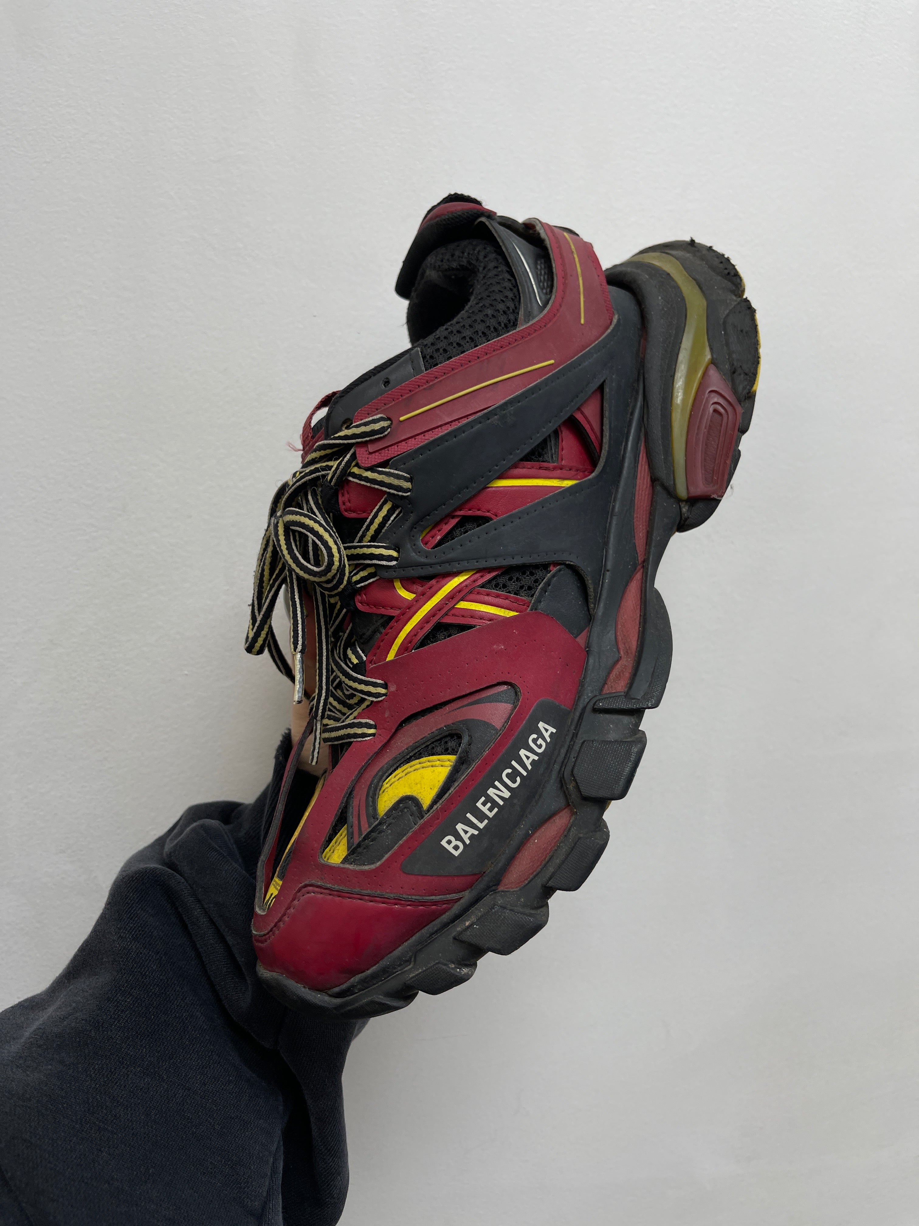 Balenciaga Maroon Yellow Track Runner Sneakers
