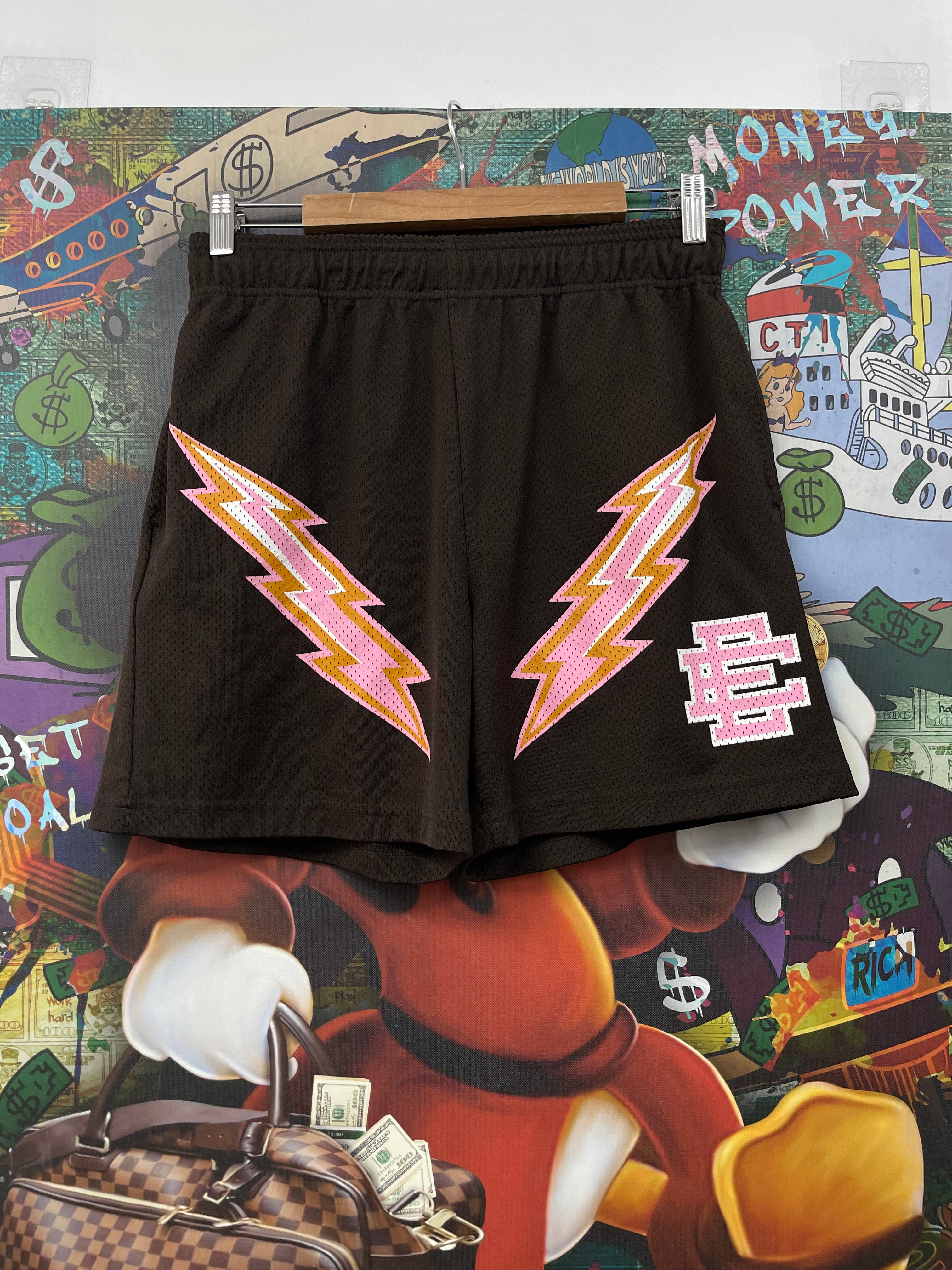 Eric Emanuel Brown Pink Bolt Shorts