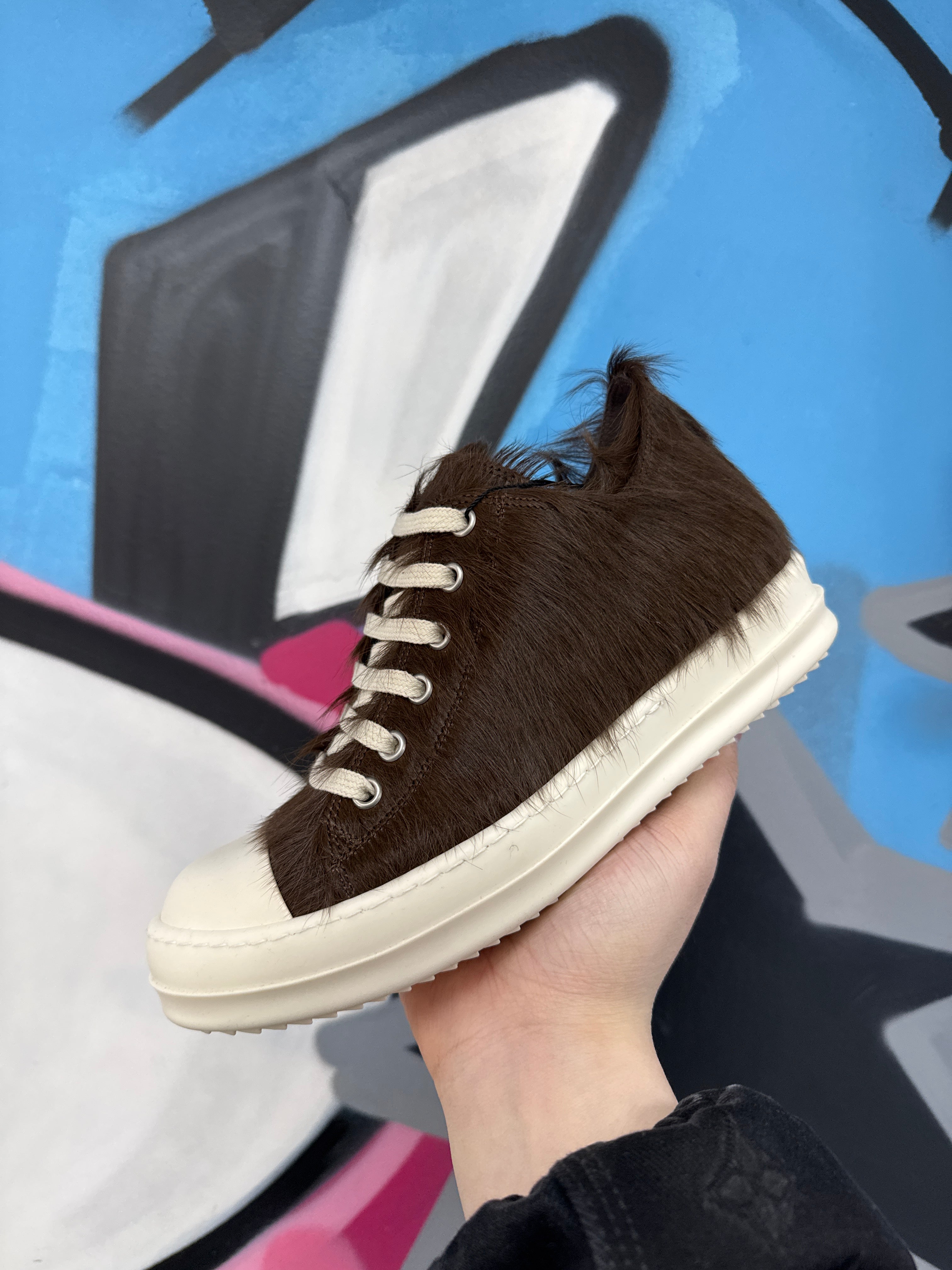 Rick Owens Brown Ponyhair Ramone Low Sneakers