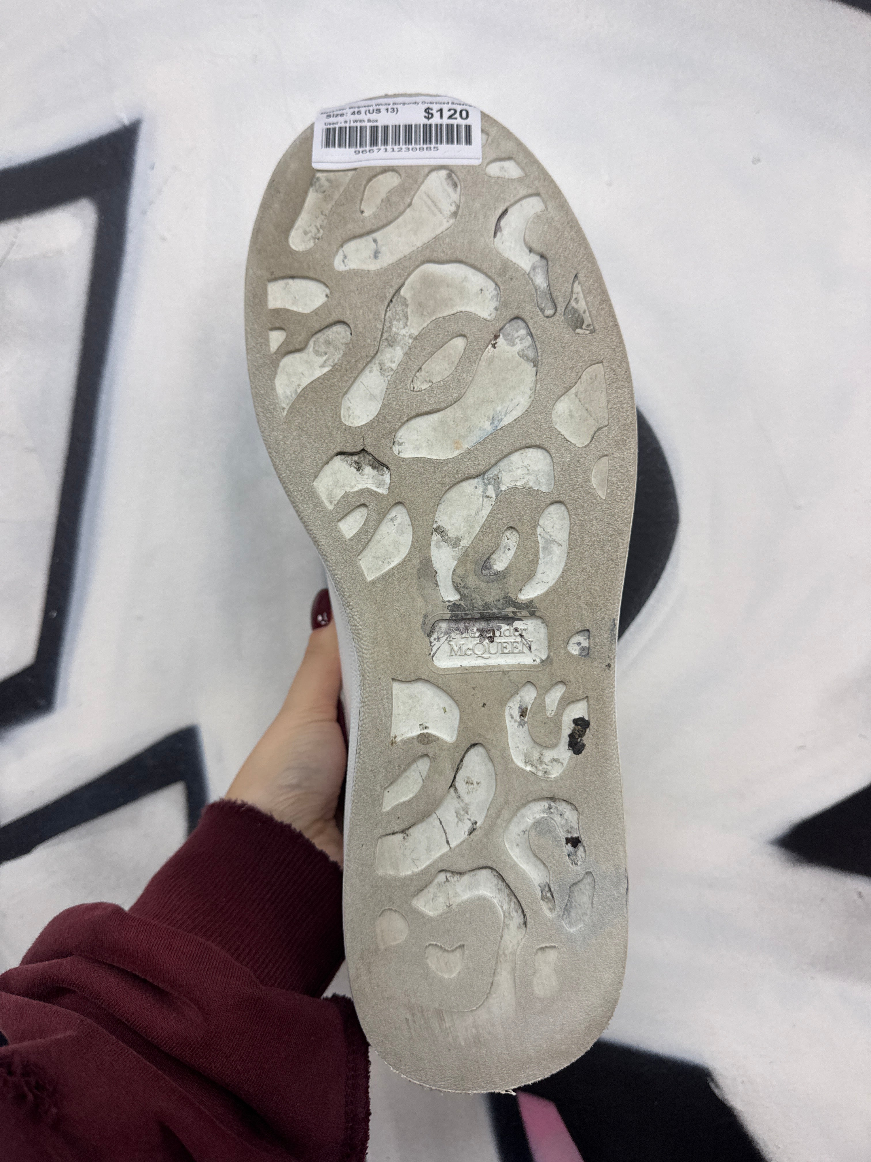 Alexander Mcqueen White Burgundy Oversized Sneakers