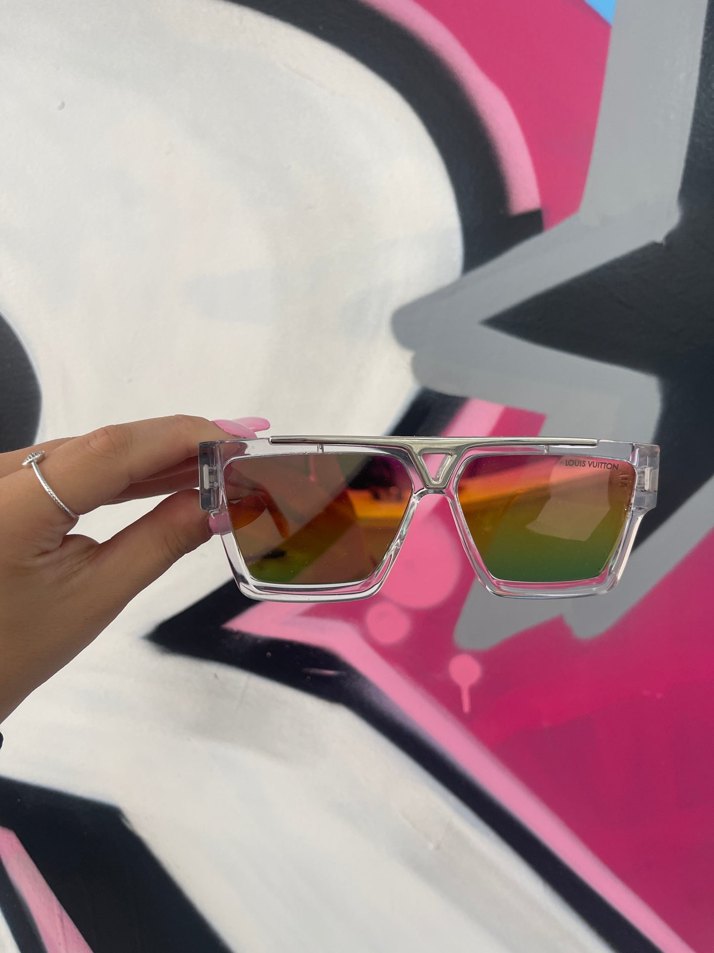 LV White Green Orange Millionaires Sunglasses  Used OS With Box