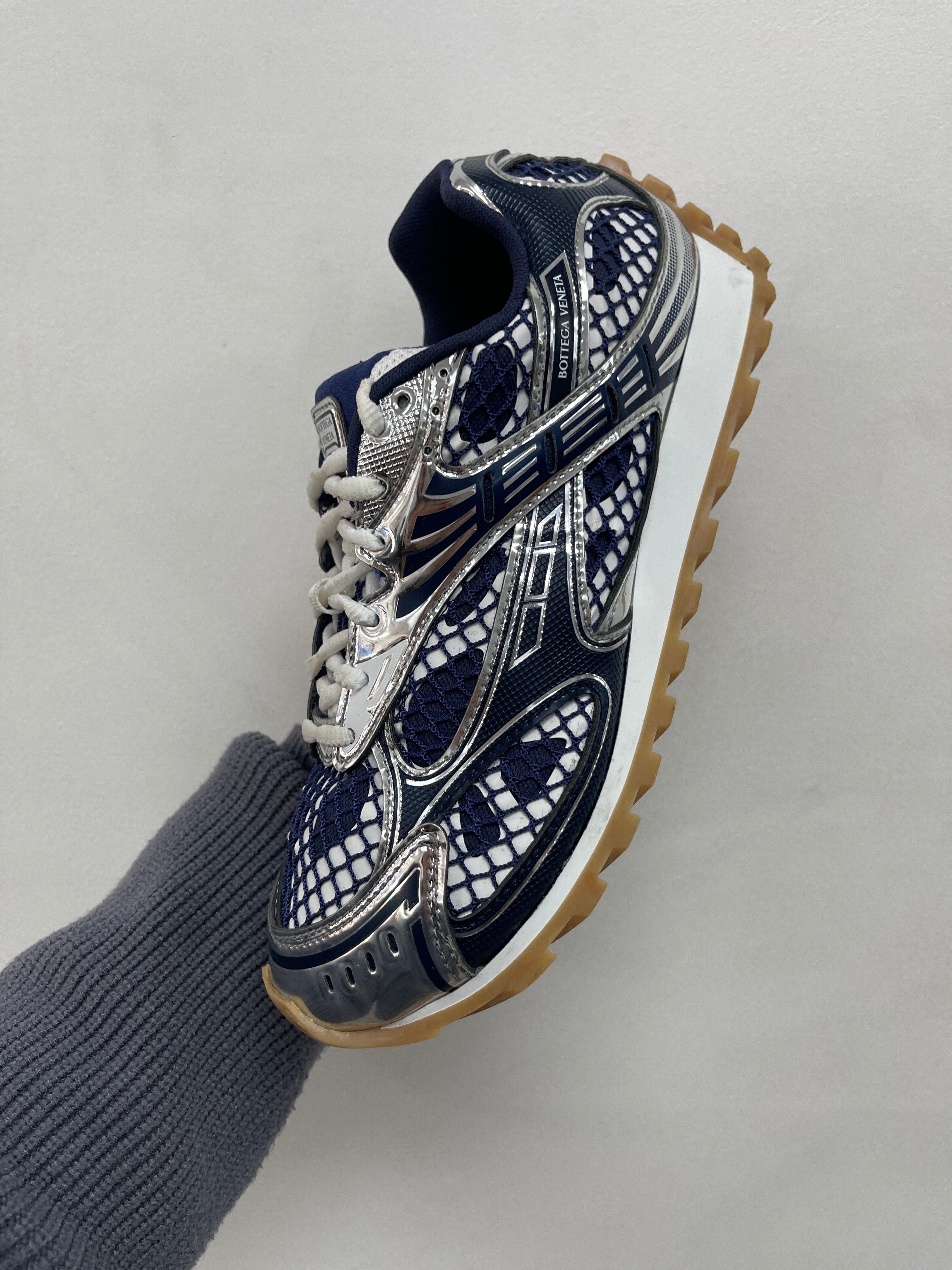 Bottega Veneta Orbit Navy Silver Sneakers