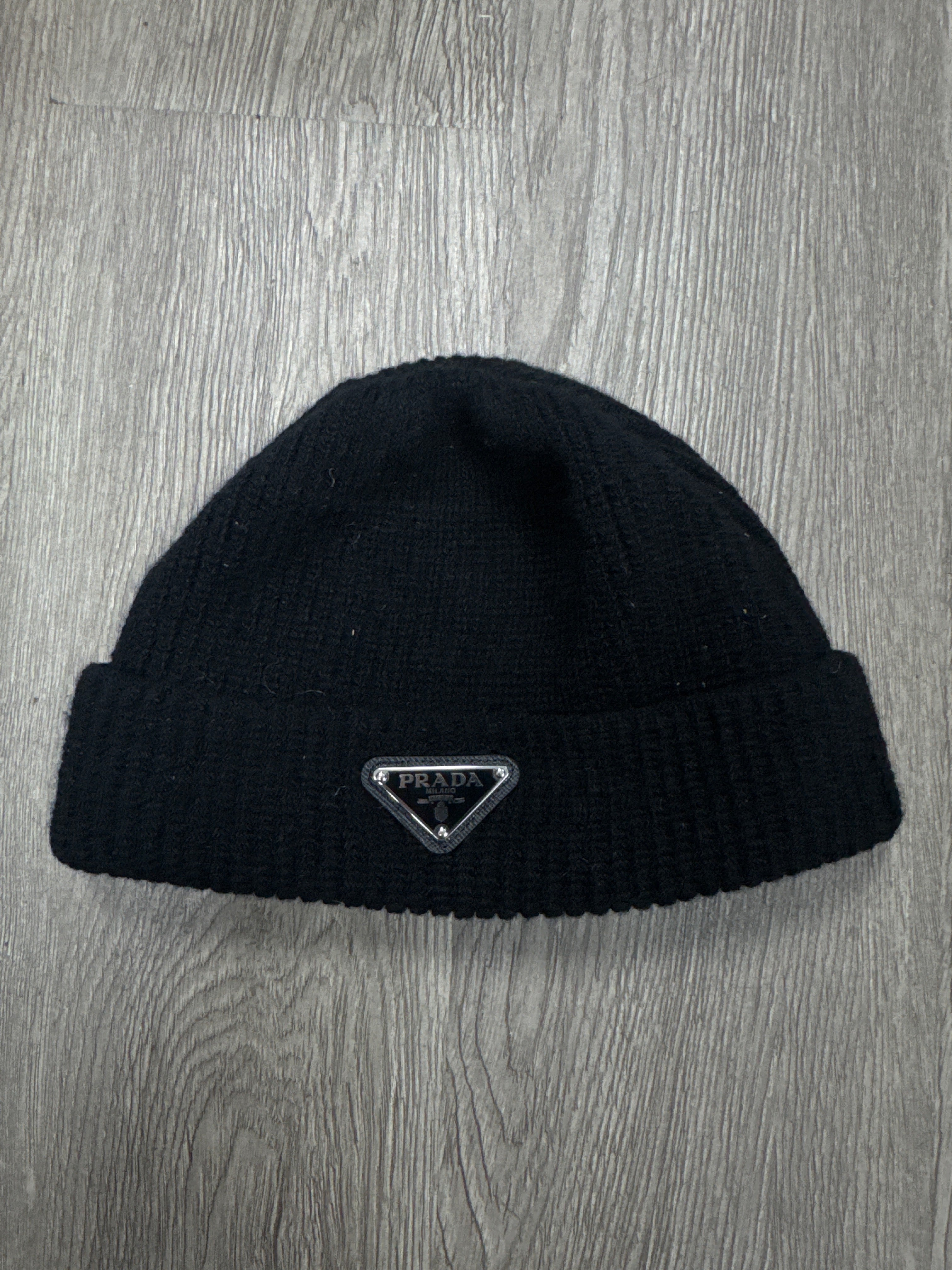 Prada Black Plaque Logo Beanie