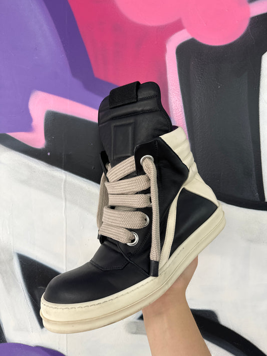 Rick Owens Jumbo Laced Geobasket Black Milk Pearl Used With Box