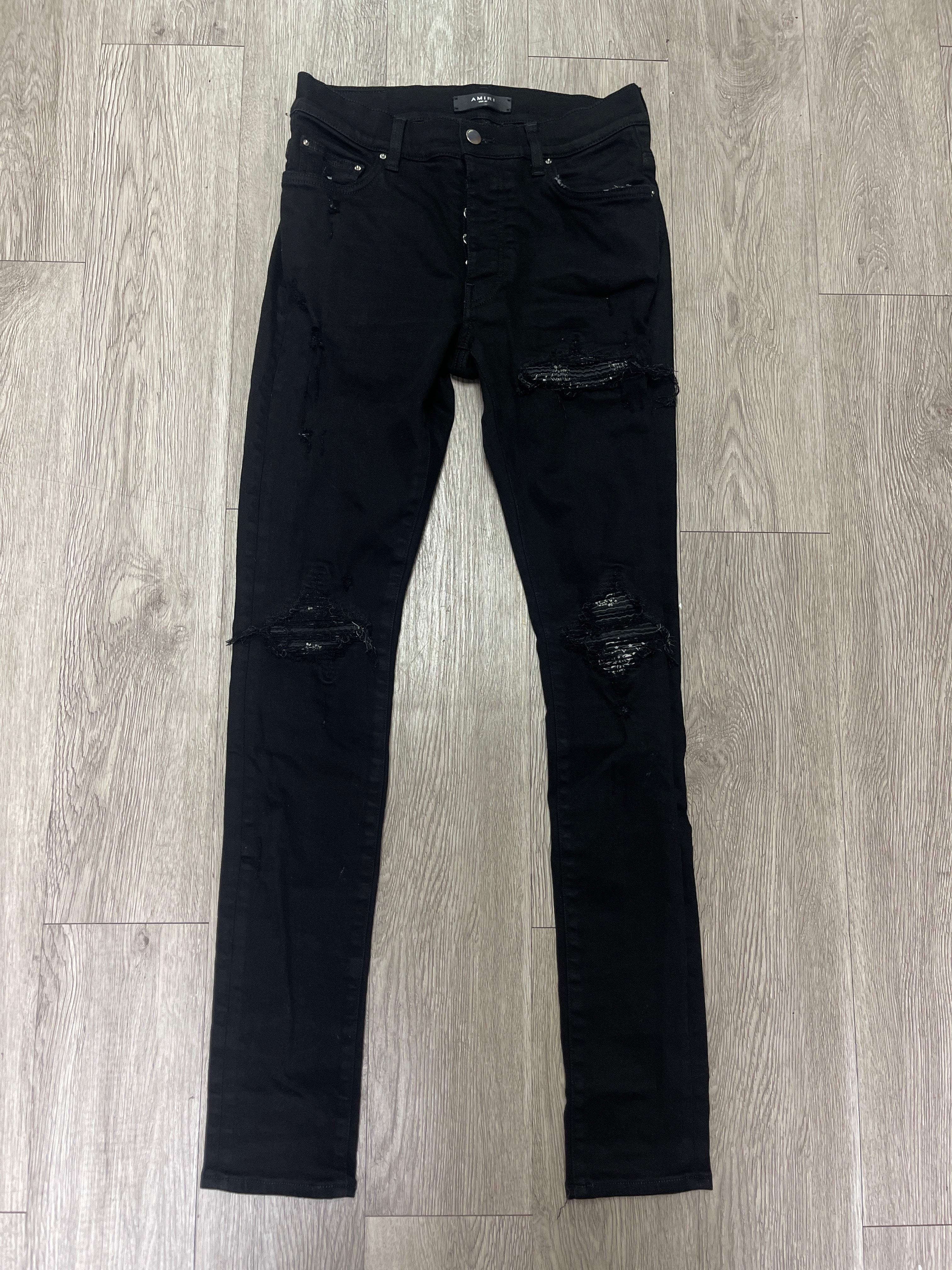 Amiri MX1 Black Paisley Patch Jeans