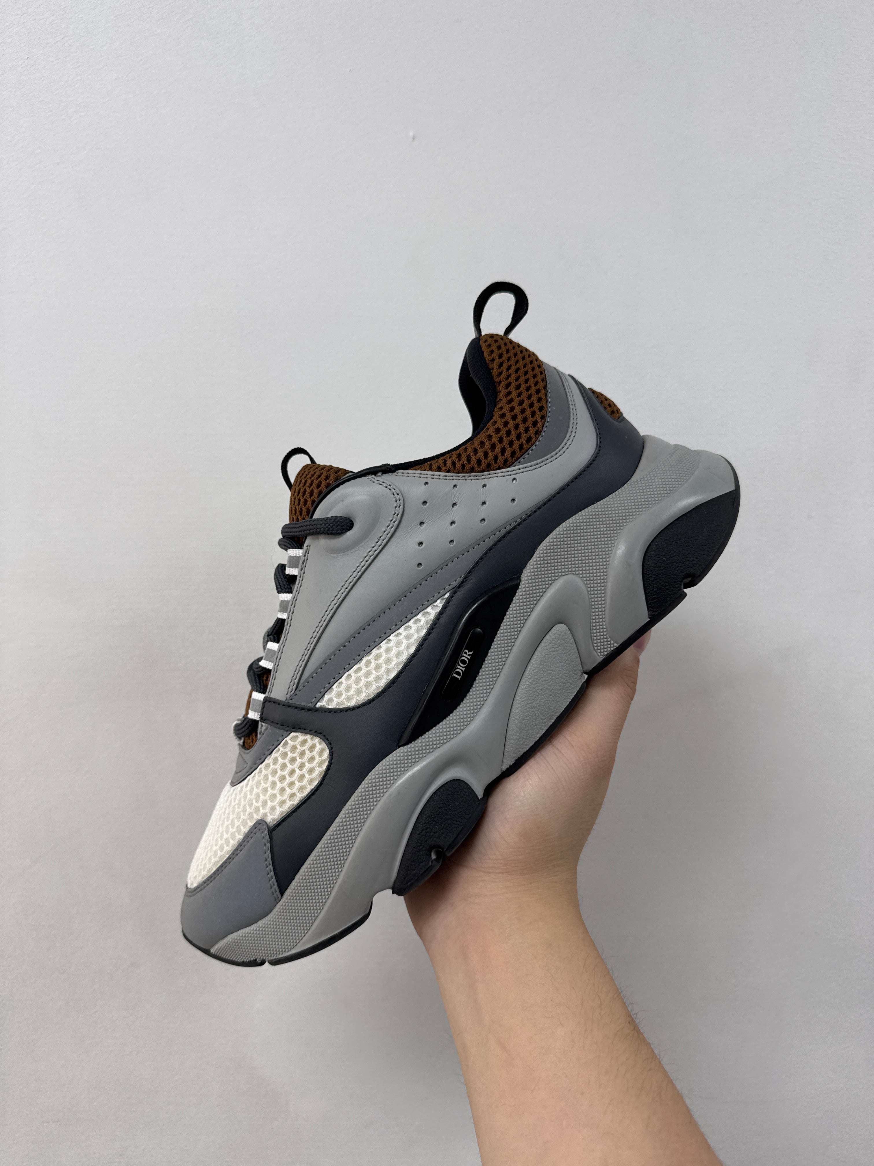 Dior B22 Grey Brown Calf Mesh Sneakers