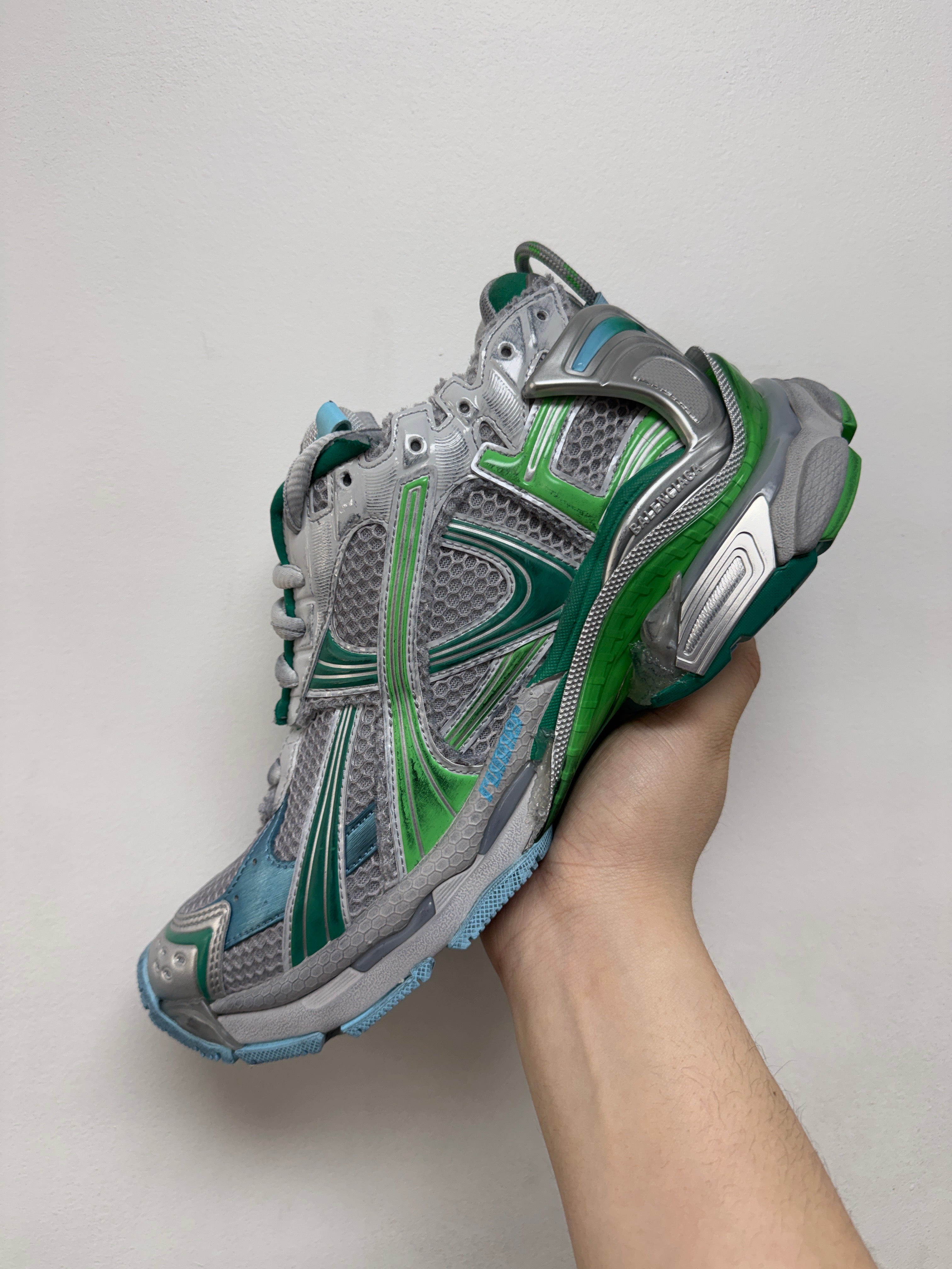 Balenciaga Teal Green Grey Runner Sneakers