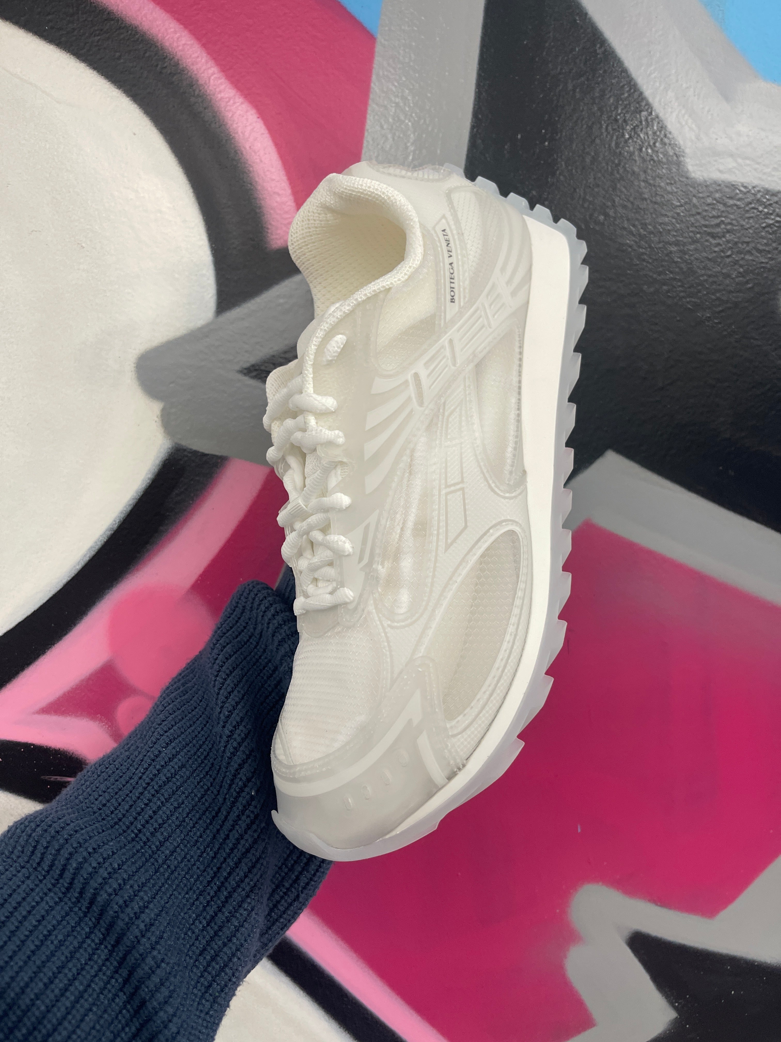 Bottega Vaneta Orbit Glass White Sneakers New 42 With Box