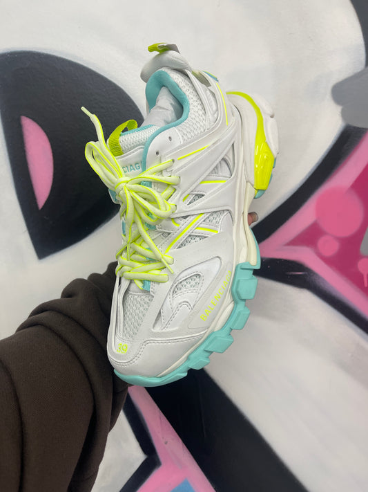 Balenciaga Track White Blue Neon Sneakers New 39 With Box