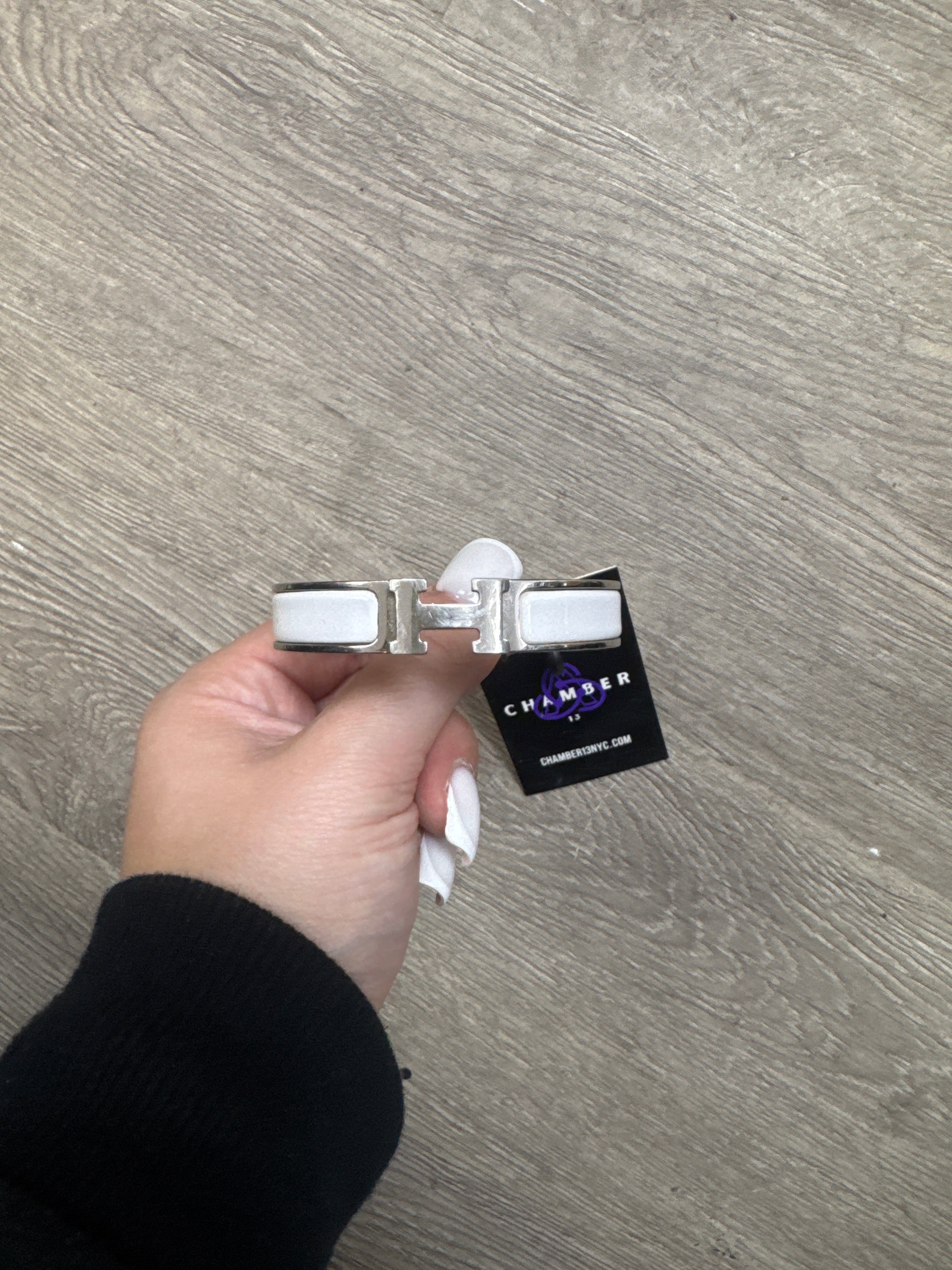 Hermes White Silver H Link Bracelet