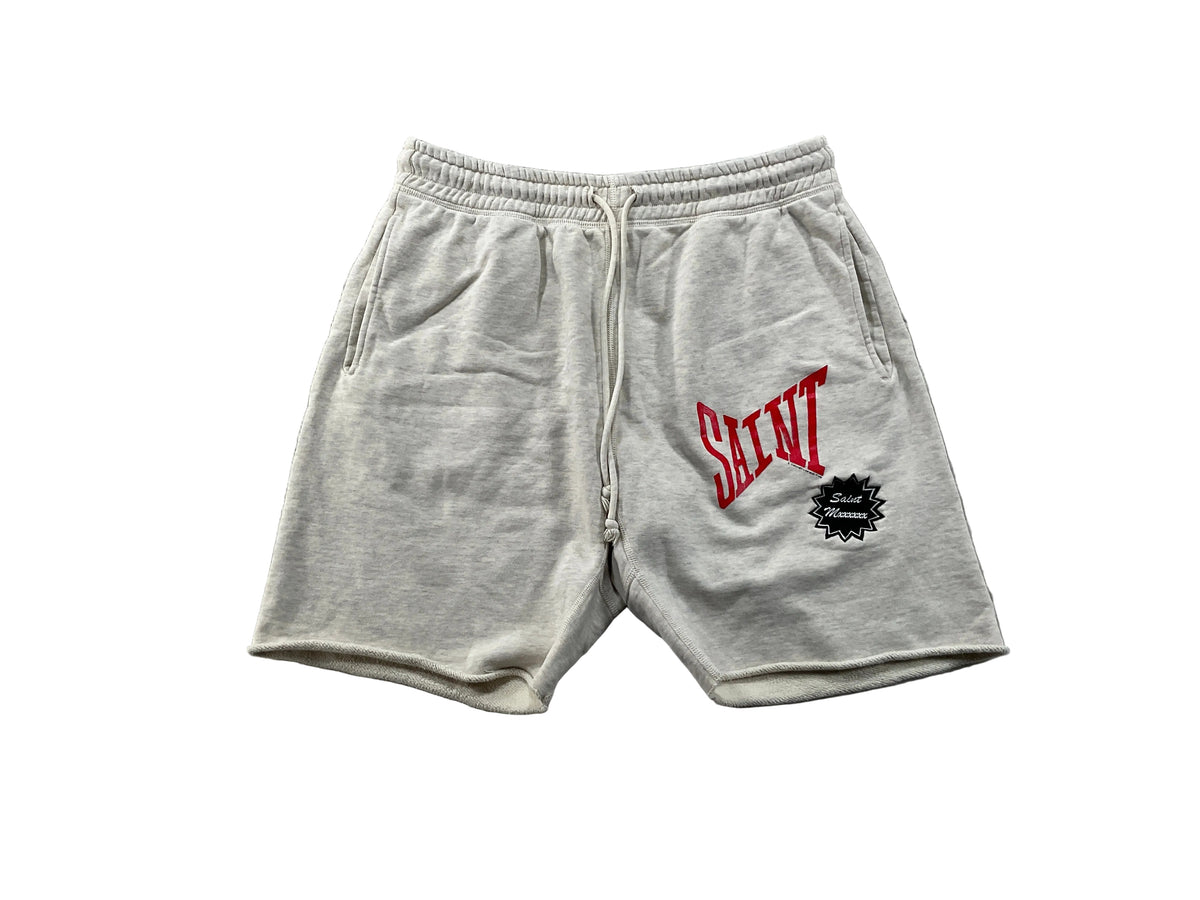 Saint Michael Logo Grey & Red Sweat Shorts