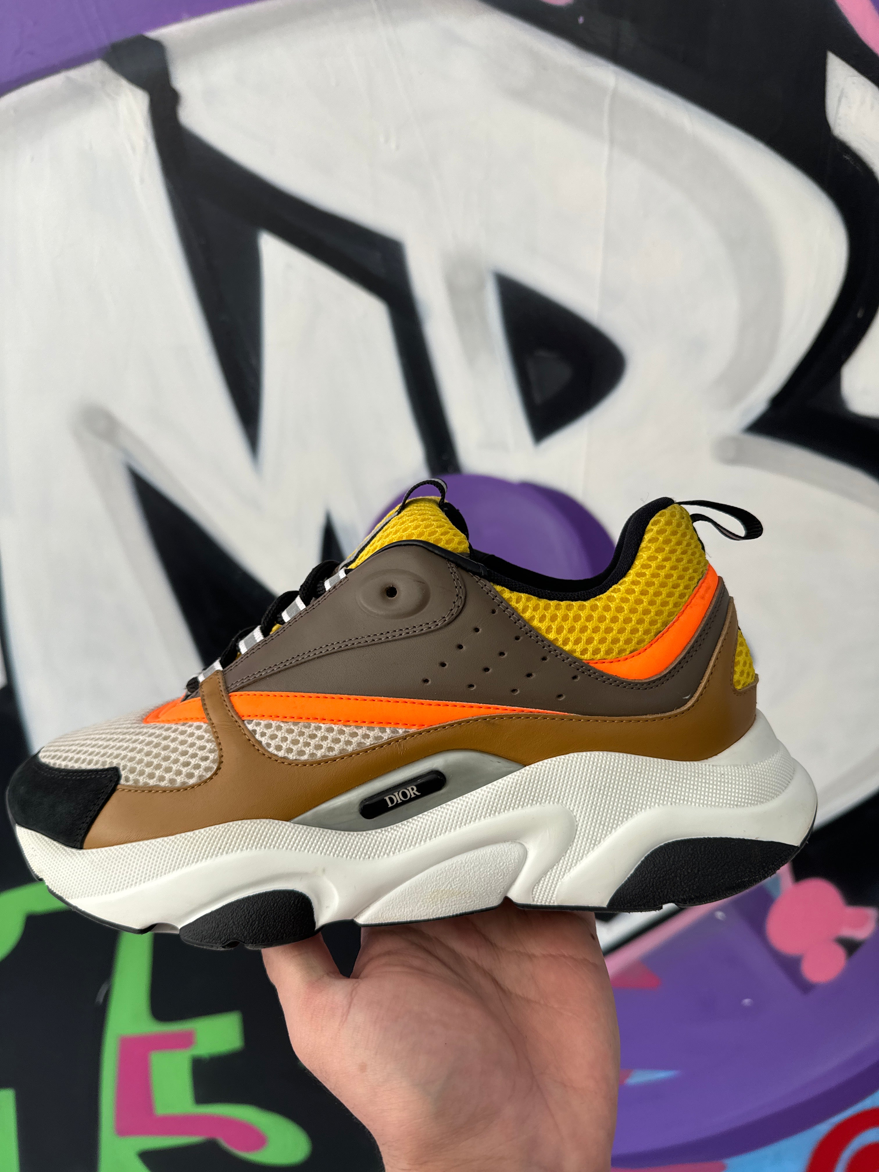 Dior B22 Bown Orange Sneakers Used 10 With Box