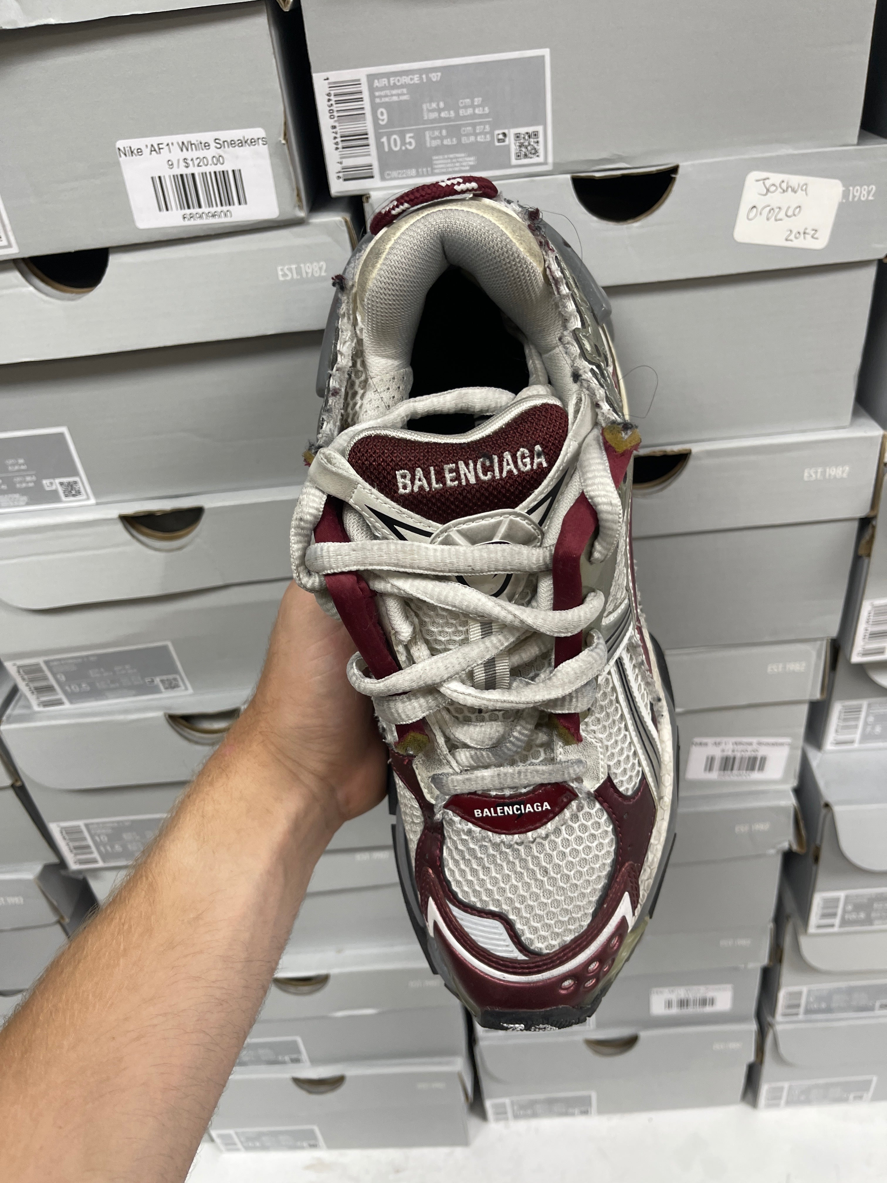 Balenciaga Grey Burgundy Runner Sneakers