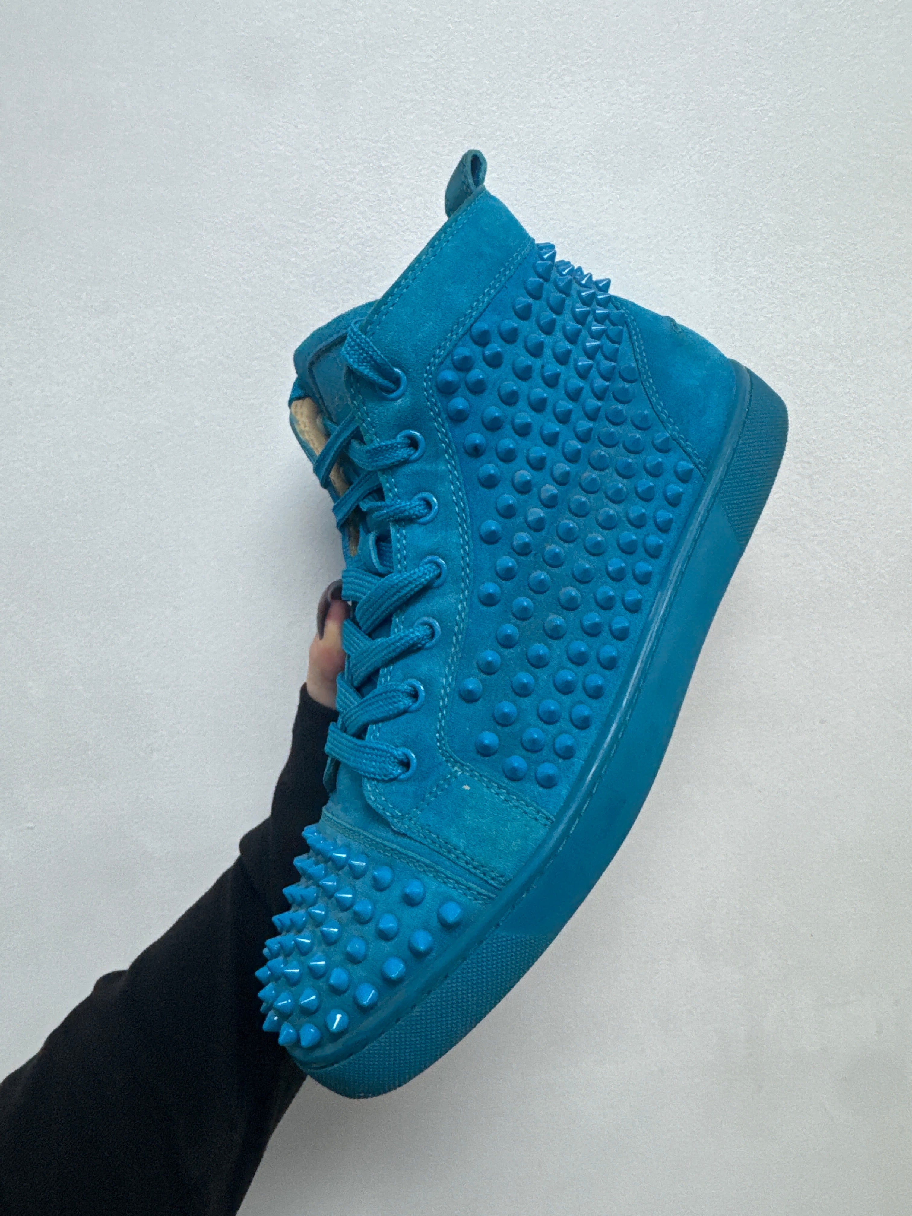 Christian Louboutin Teal Blue Spike Sneakers