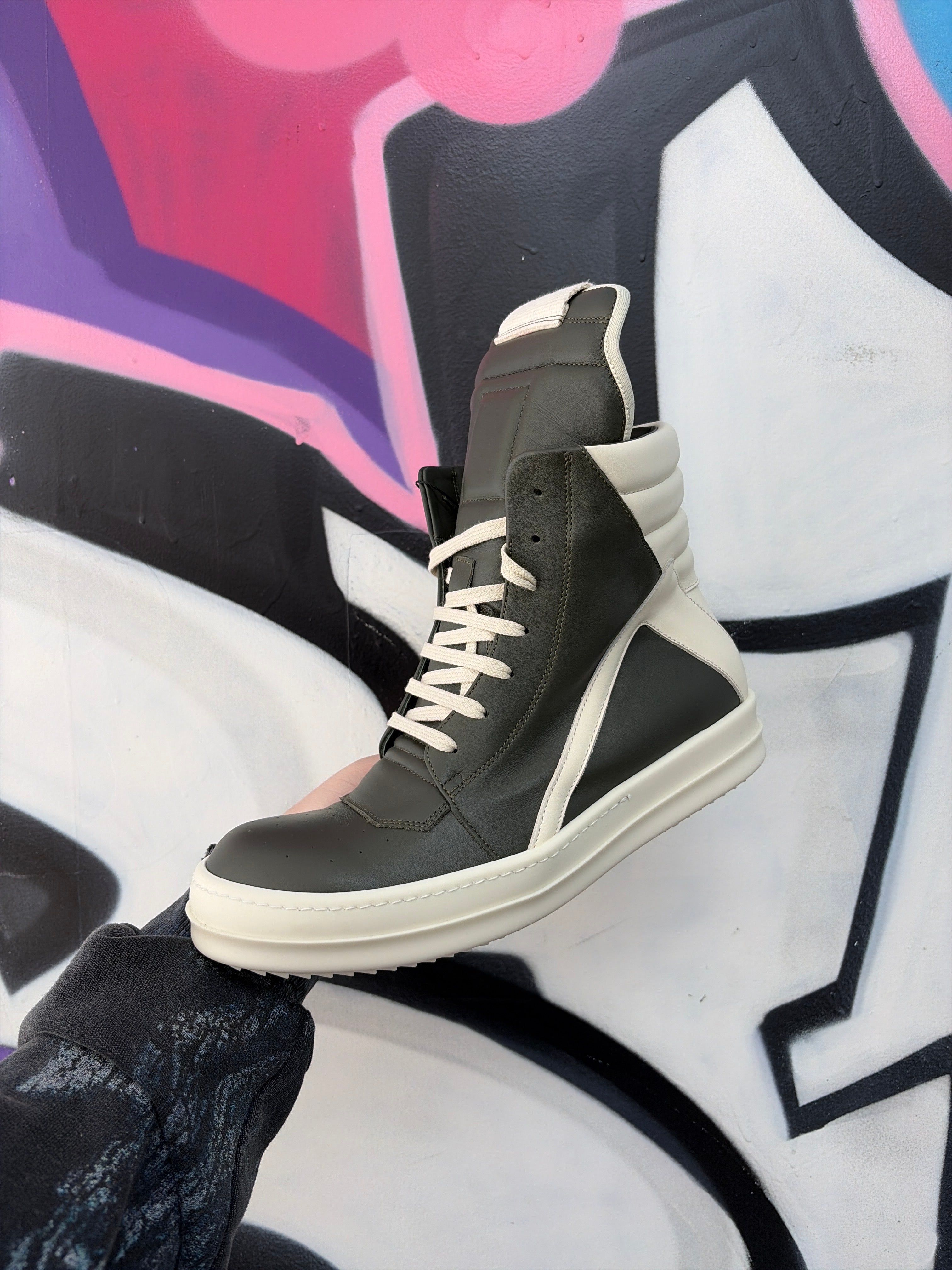 Rick Owens Forest Green Geobasket Sneakers