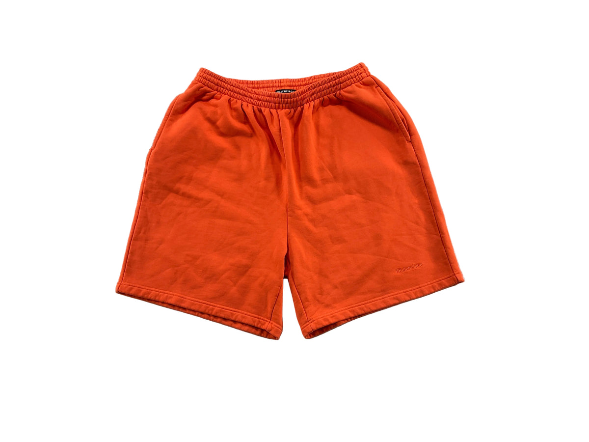 Balenciaga Orange Embroidered Logo Sweat Shorts