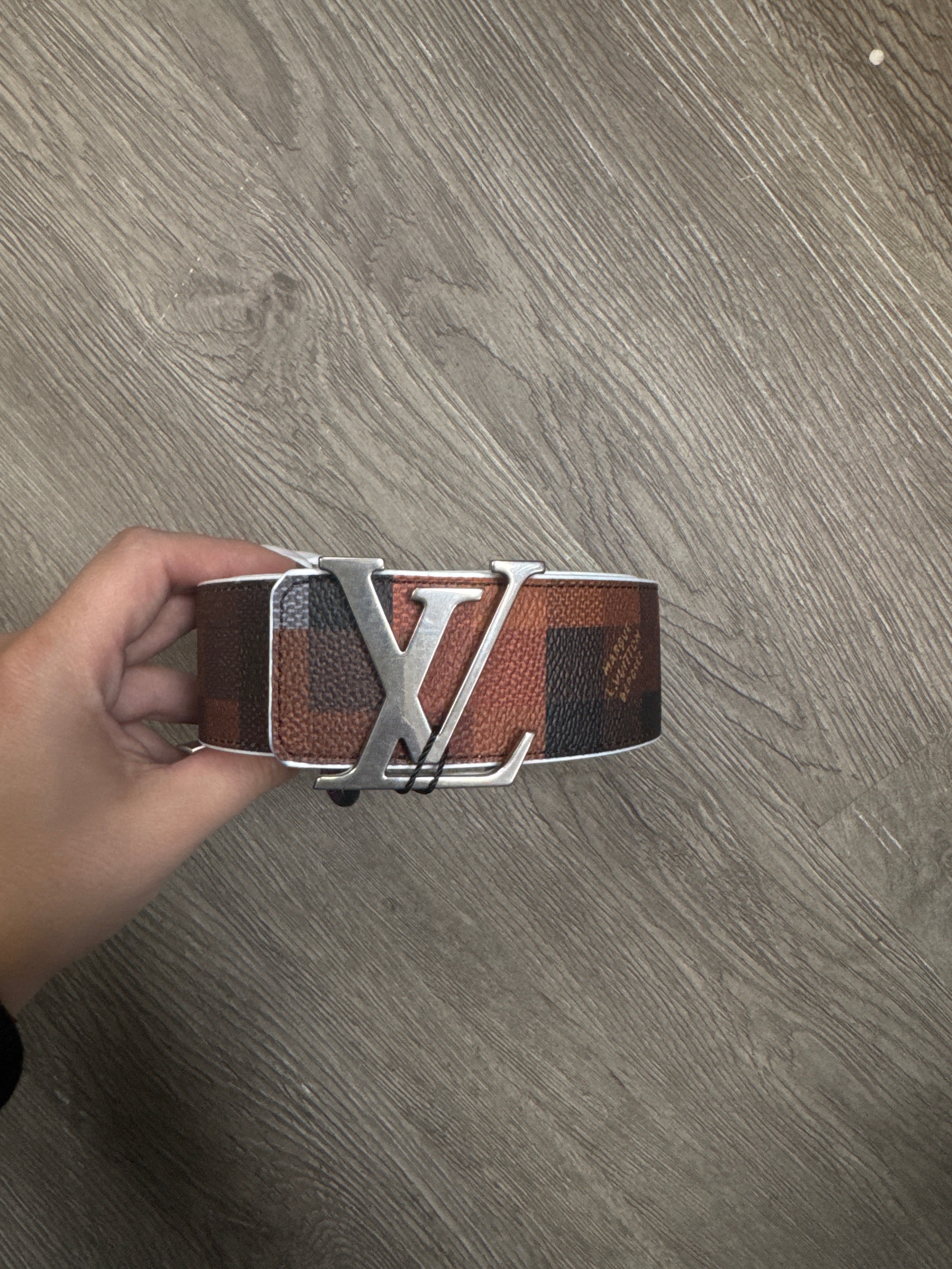 Louis Vuitton Brown White Damier Marque (110-44) Belt