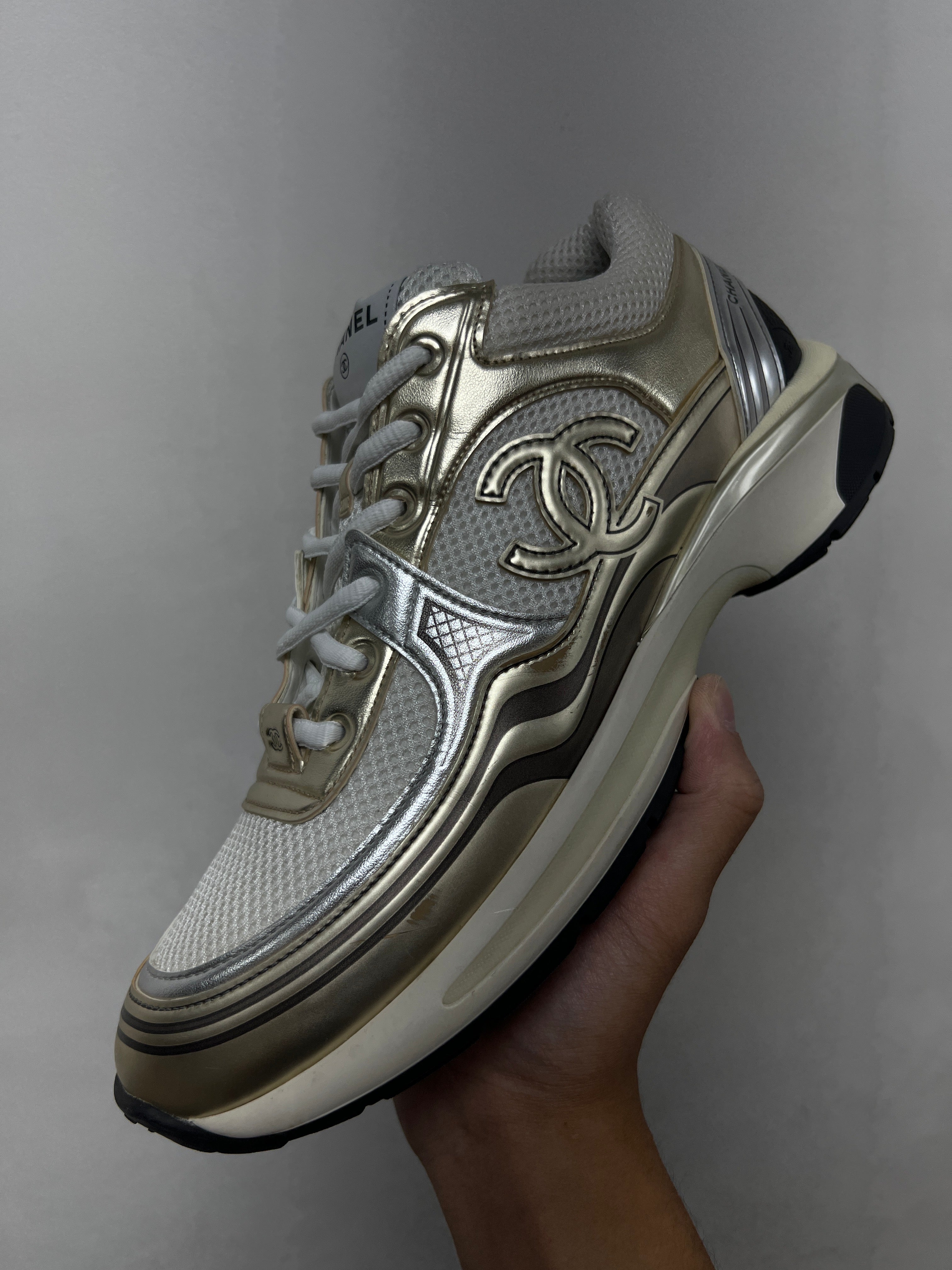 Chanel Metallic Gold CC Runner Sneakers