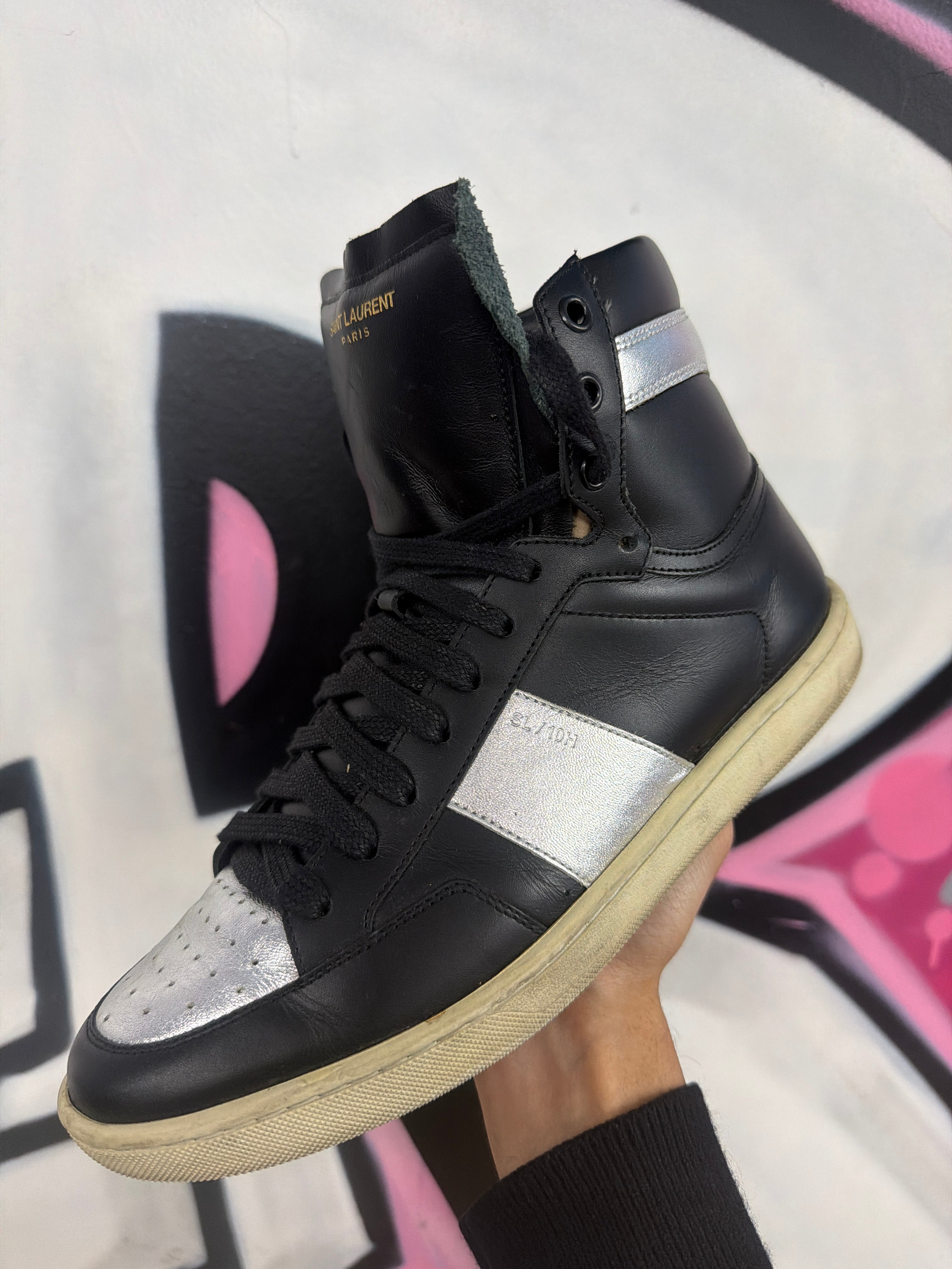 Yves Saint Laurent Black Silver Hi Top Sneakers