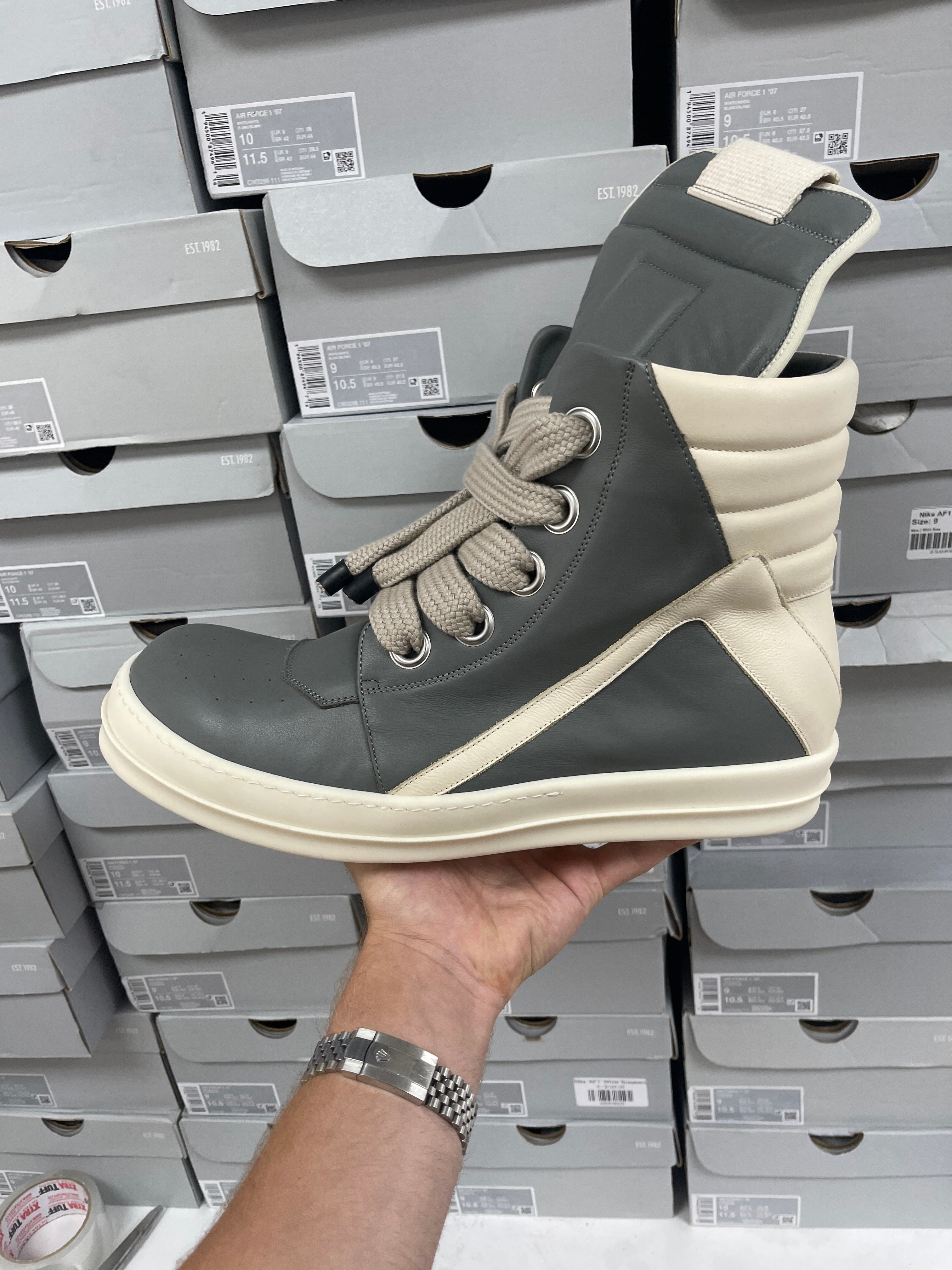 Rick Owens Washed Indigo Jumbo Lace Geobasket Sneakers