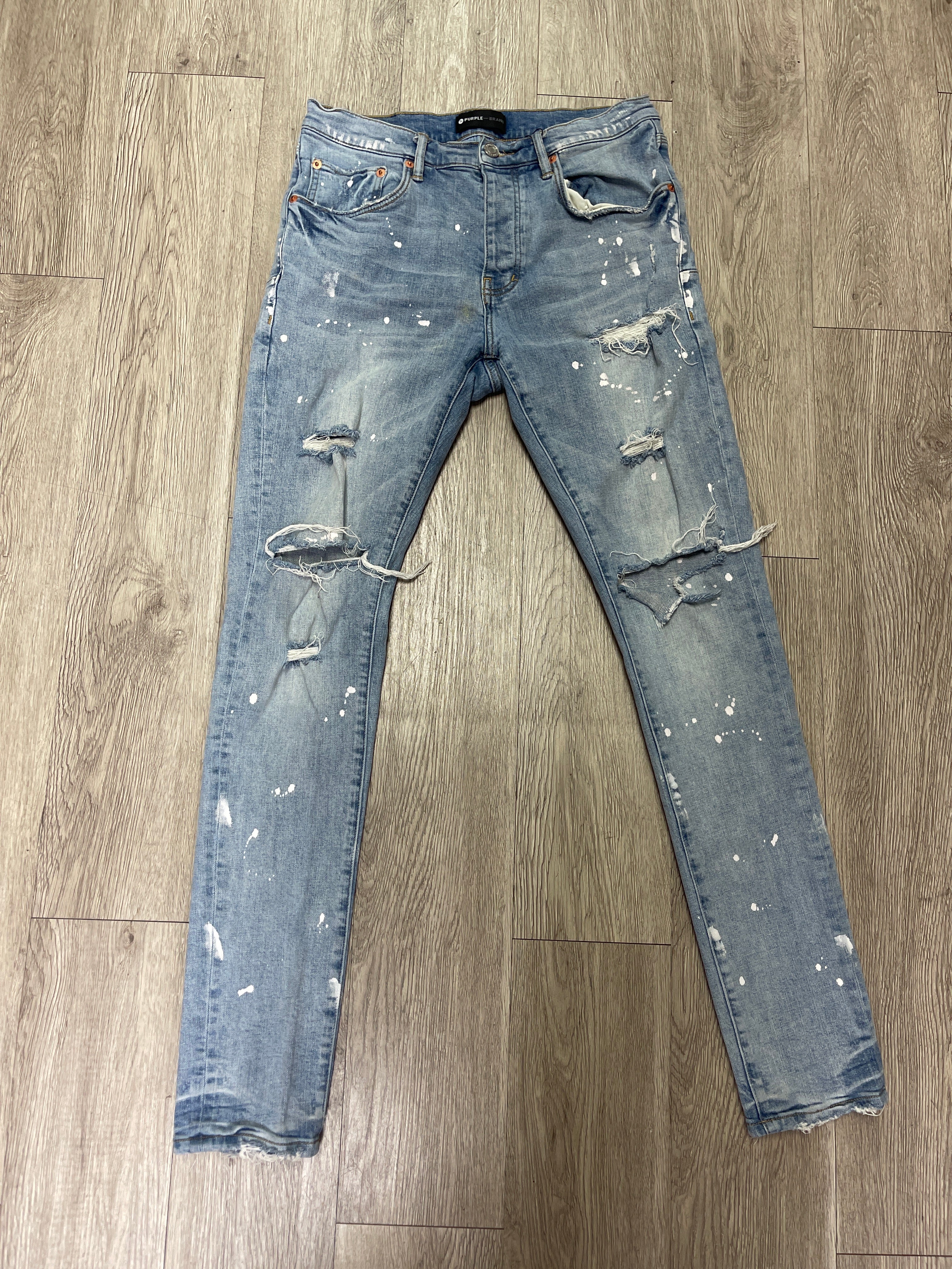 Purple Brand Light Wash Paint Splatter Jeans