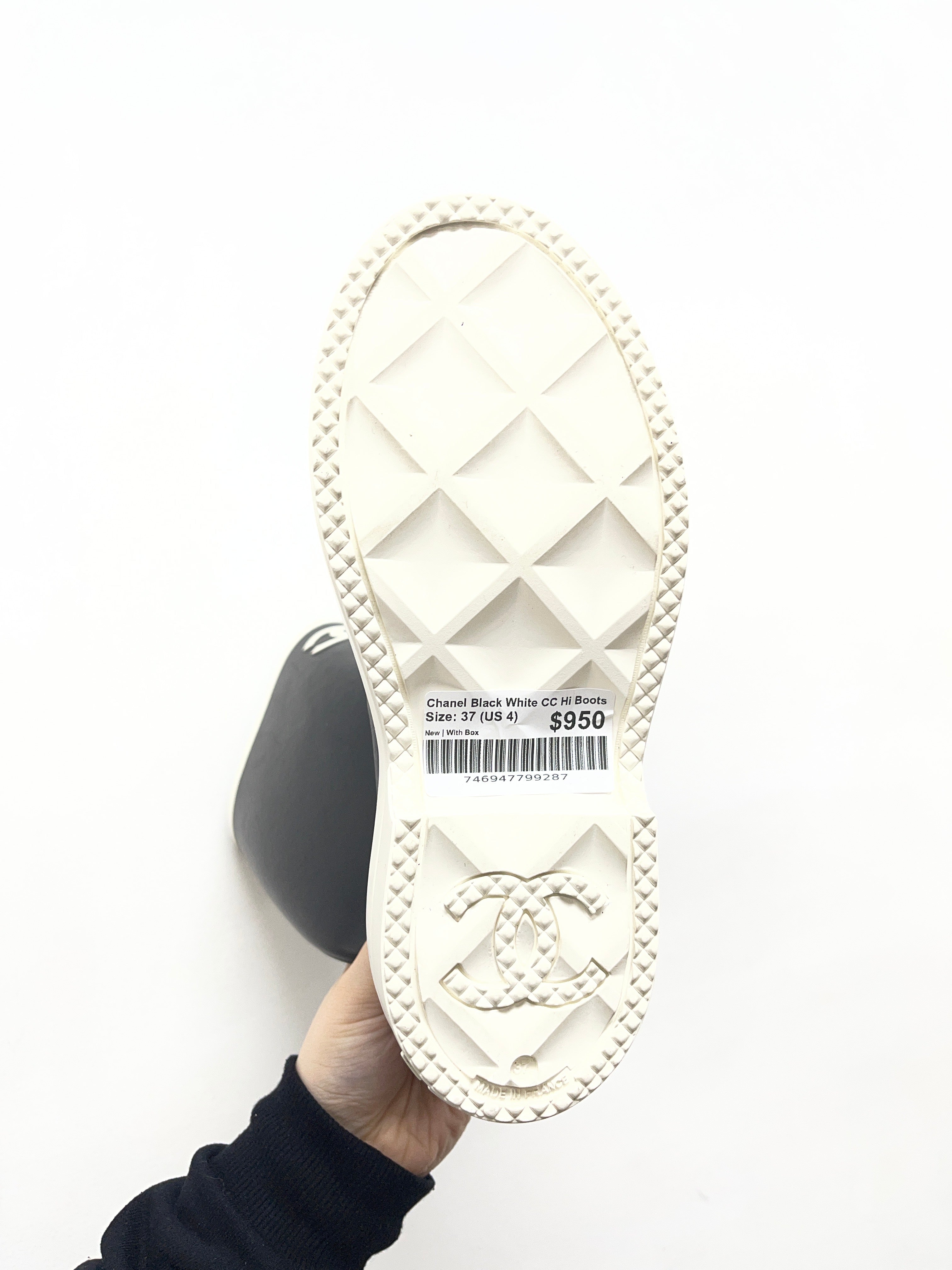 Chanel Black White CC Hi Boots