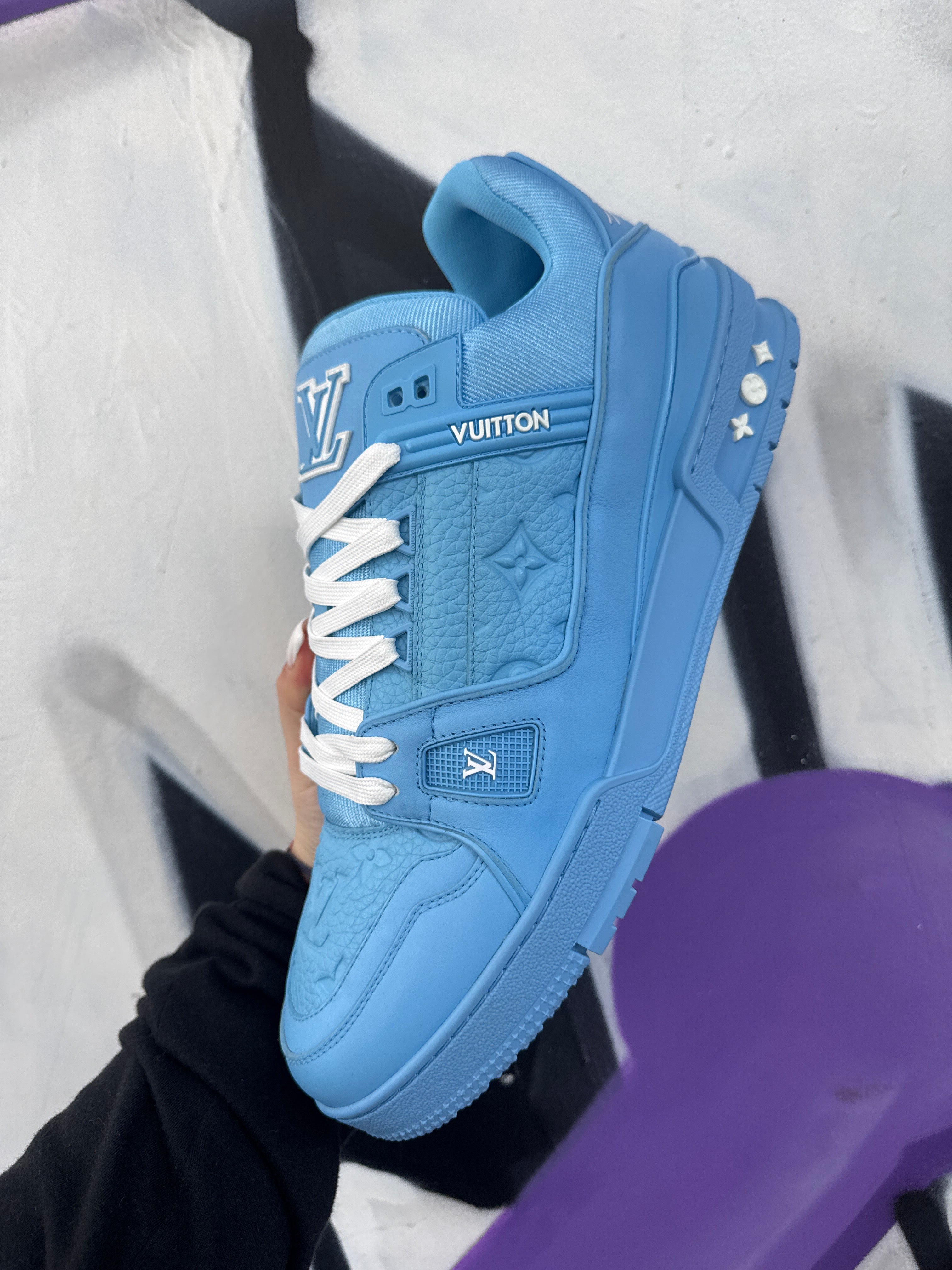 Louis Vuitton Baby Blue Monogram Leather Trainer Sneakers
