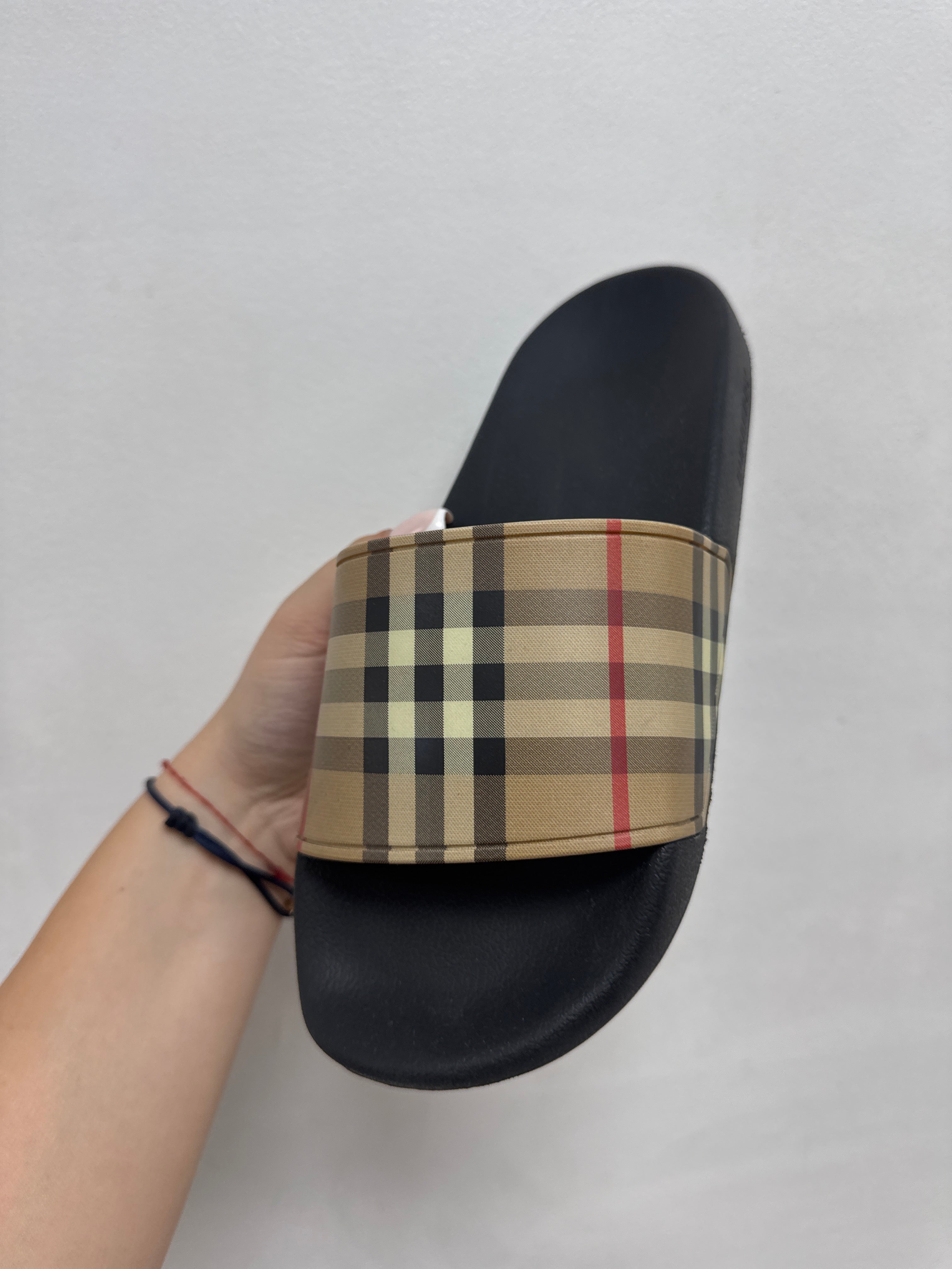 Burberry Black Plaid Monogram Slides