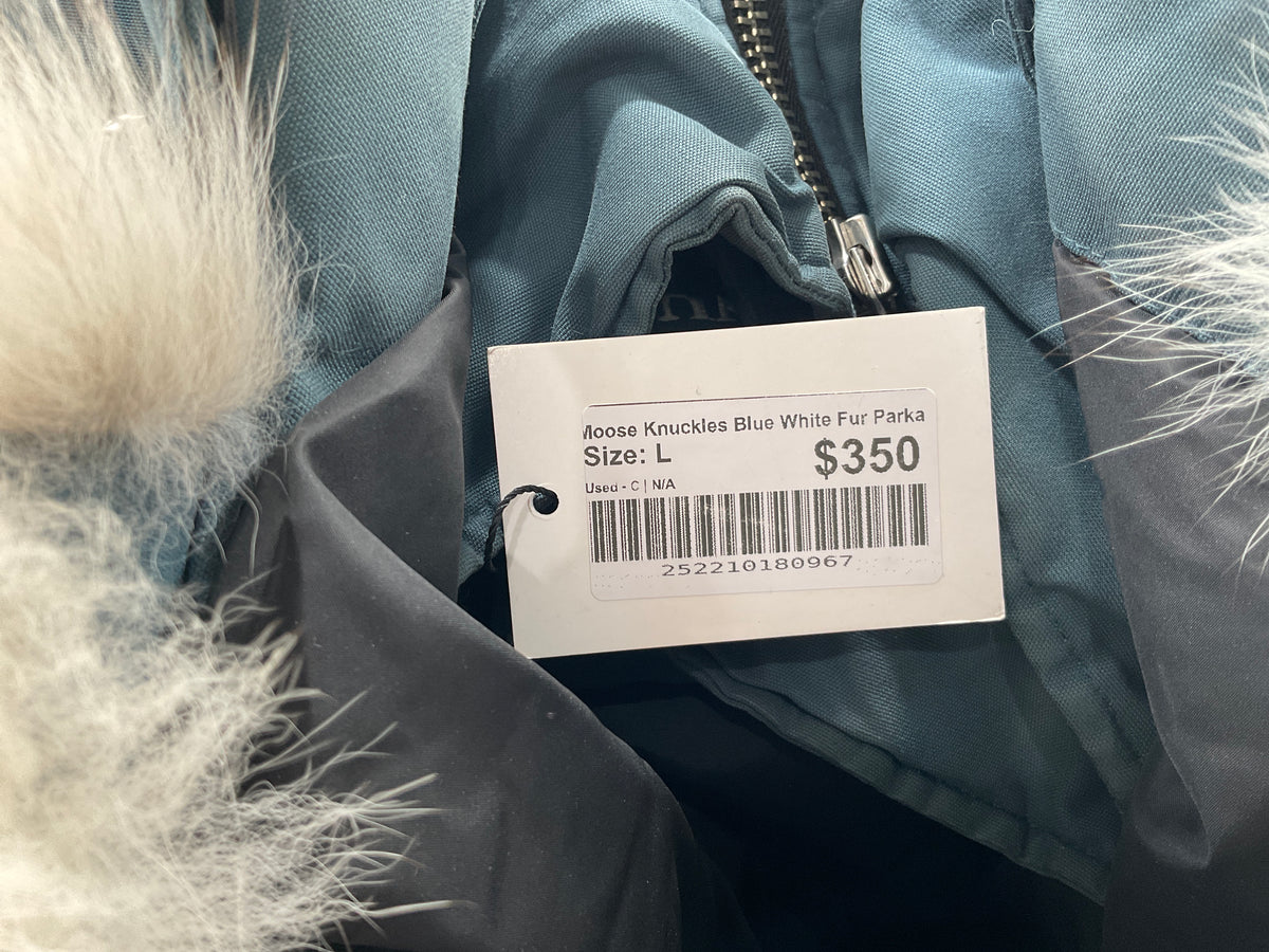 Moose Knuckles Blue White Fur Parka