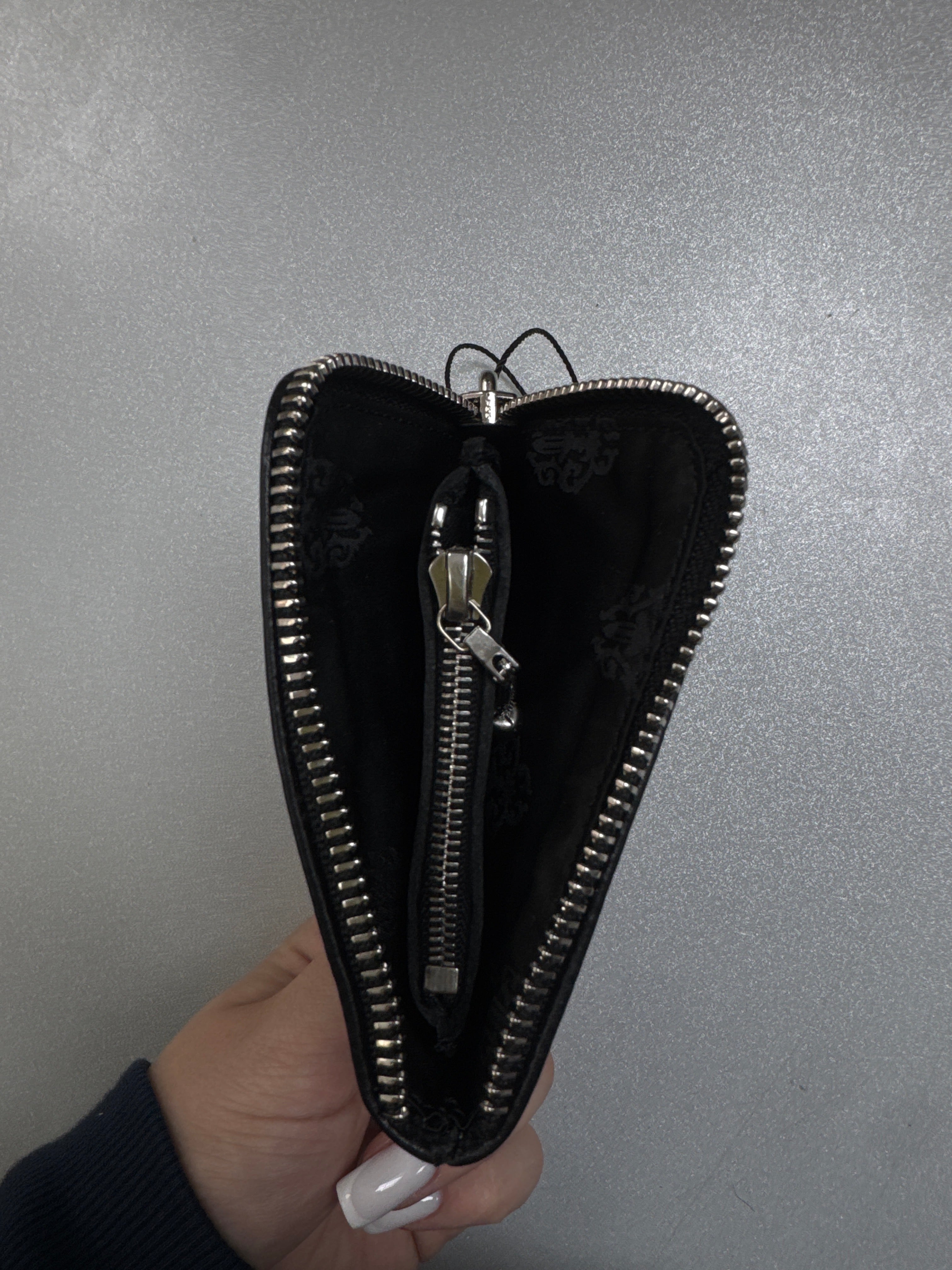 Chrome Hearts Black Tiny Zip Cemetery Cross Patch Wallet