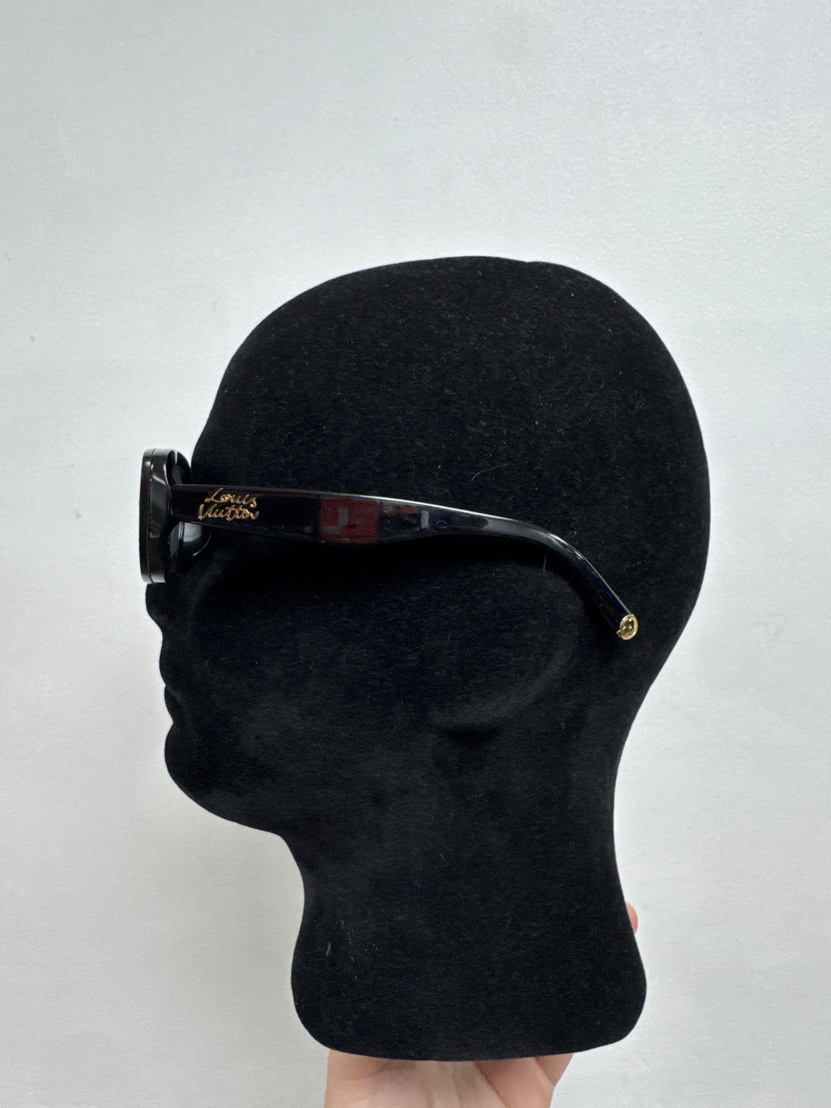 Louis Vuitton Black Gold Script Low Rectangle Sunglasses
