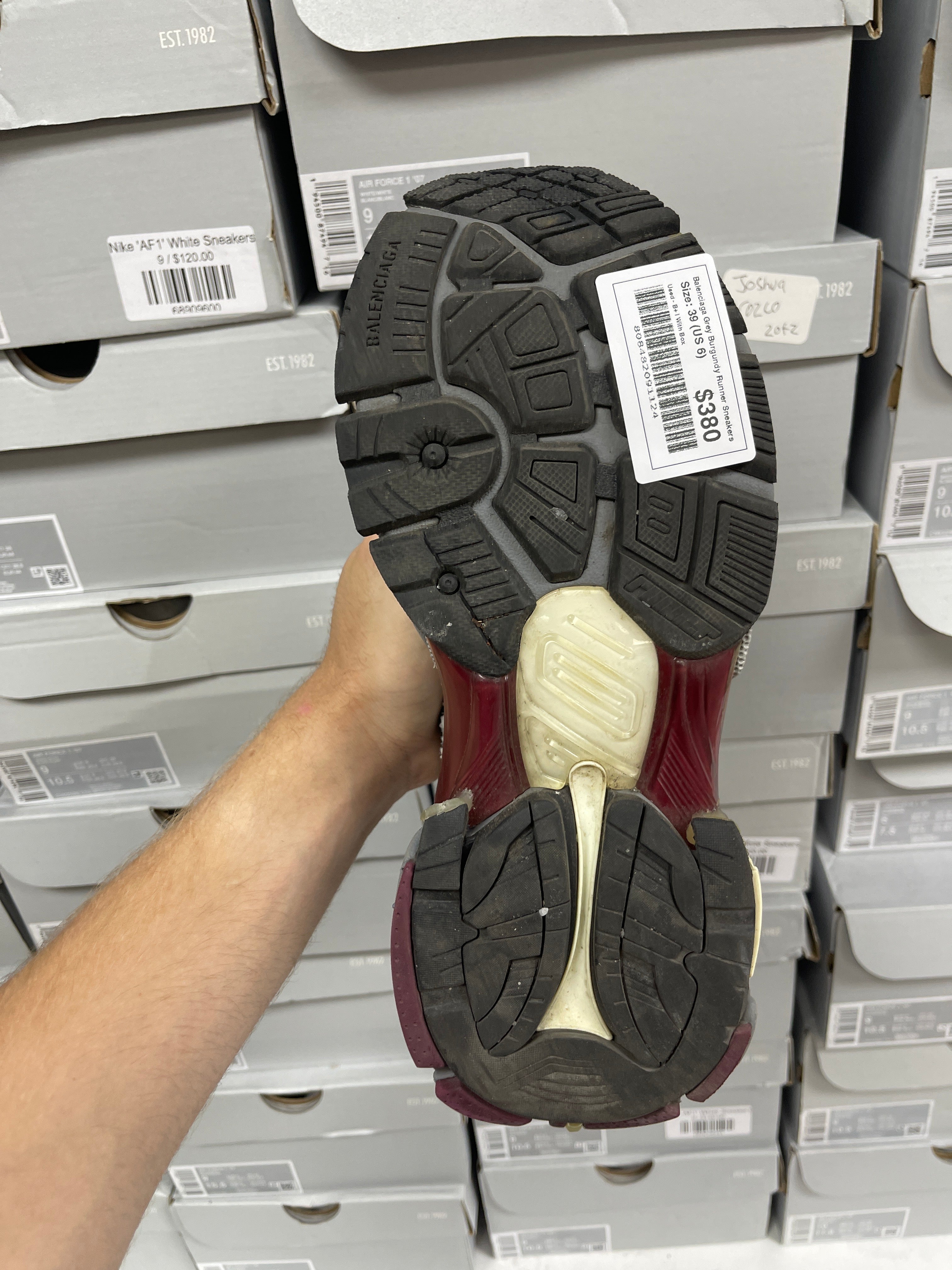 Balenciaga Grey Burgundy Runner Sneakers