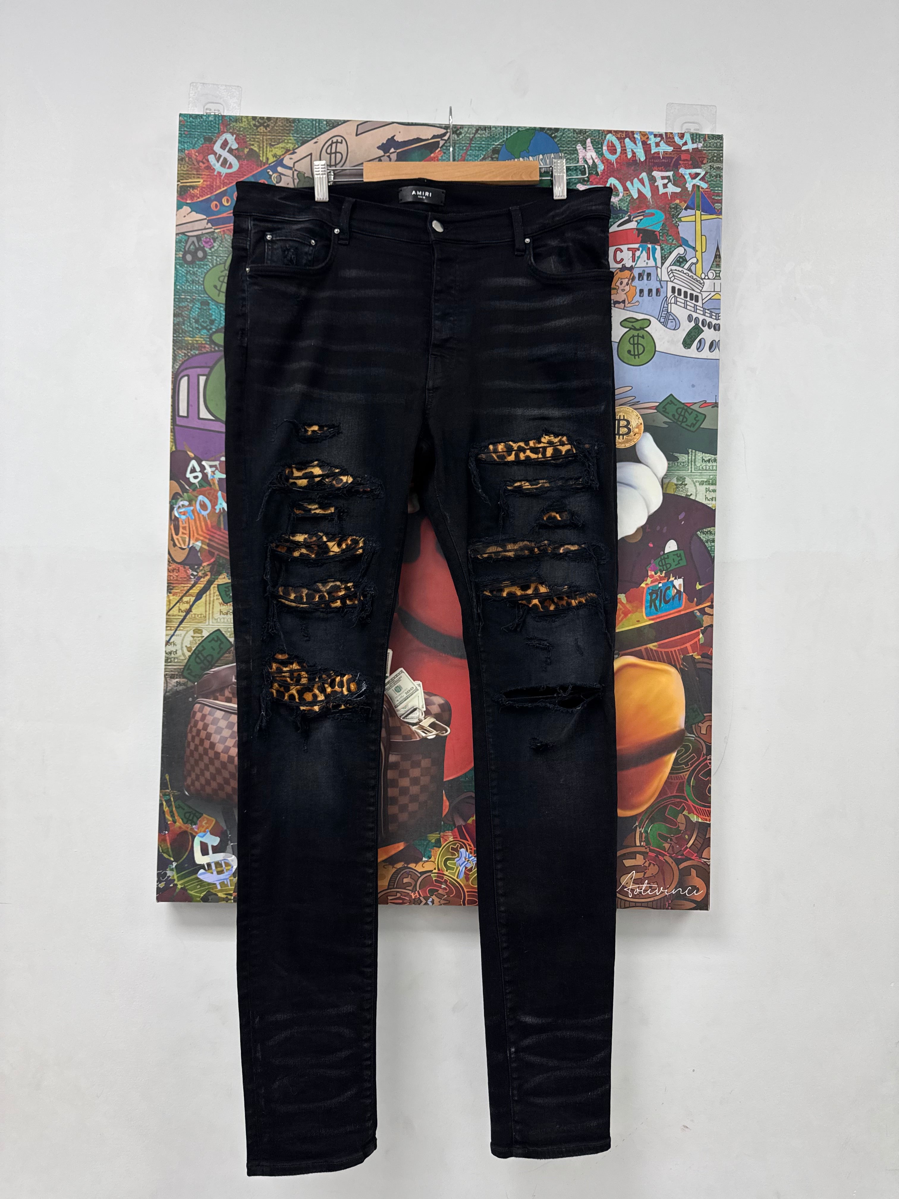 Amiri Jeans Black Leopard Thrasher Used 38