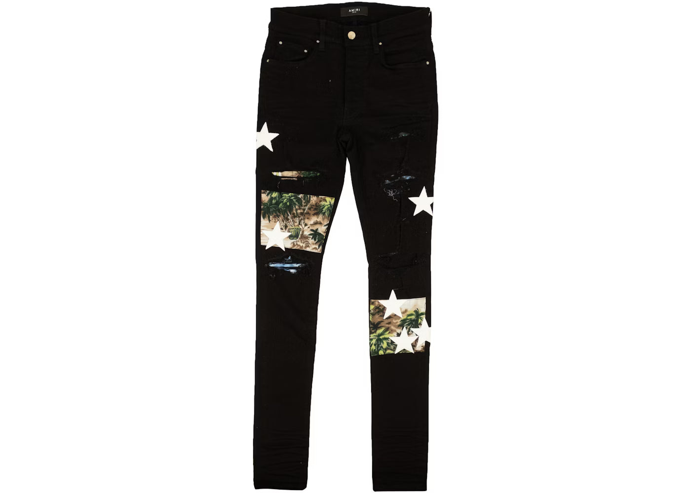 Amiri "Hawaiian" Patchwork Stars Black Jeans