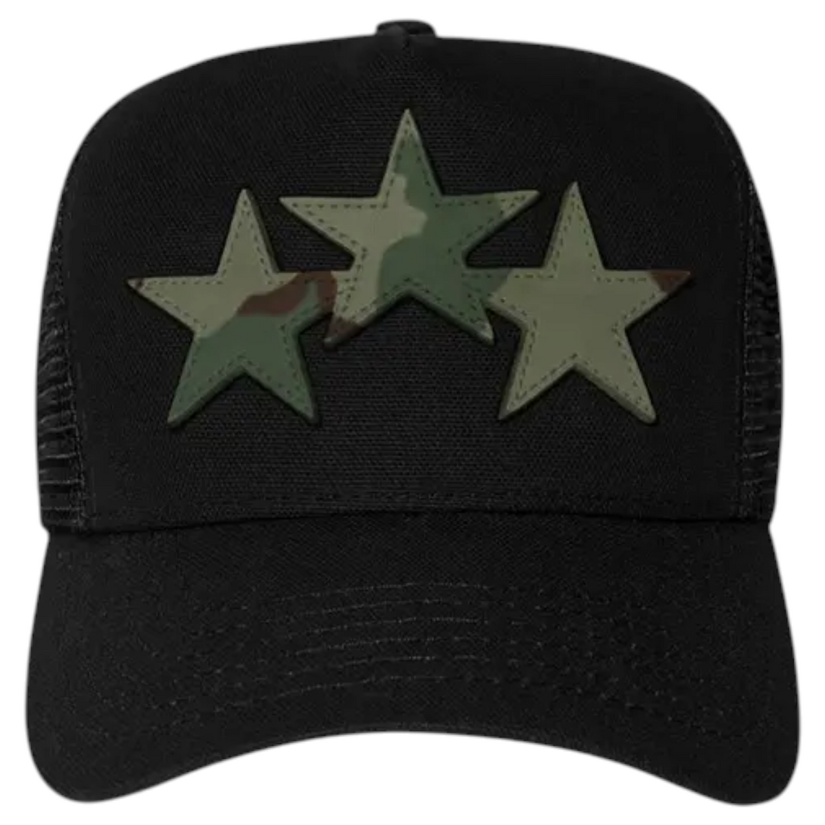 Amiri Camo 3 Star Black Trucker Hat