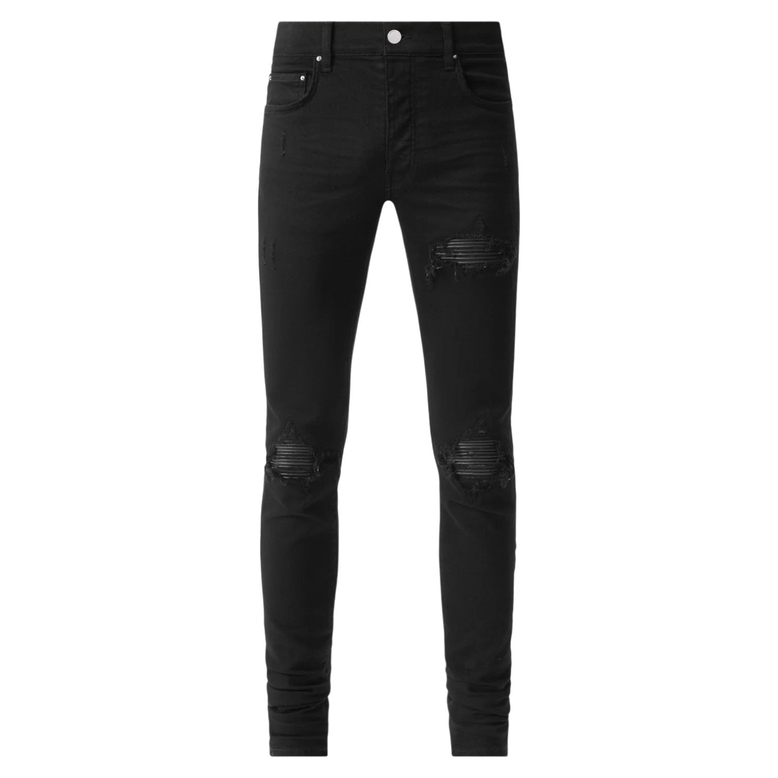 Amiri MX1 Black Black Leather Patch Jeans