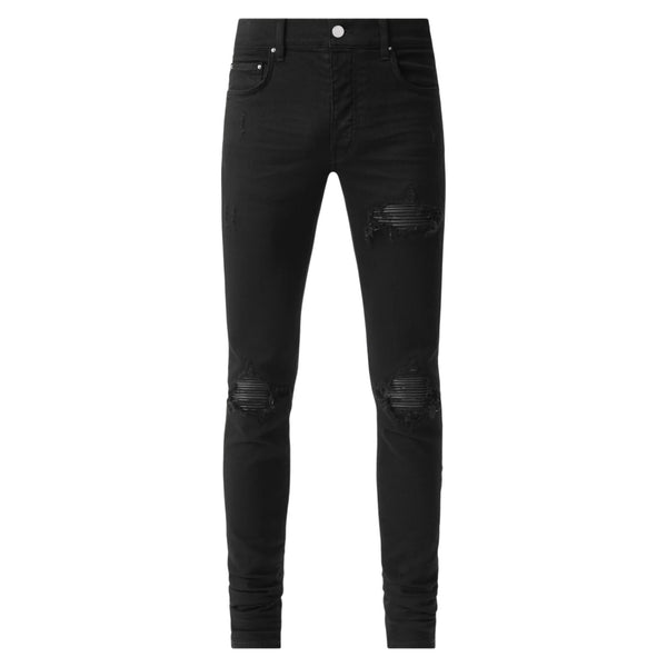 Amiri MX1 Black Black Leather Patch Jeans