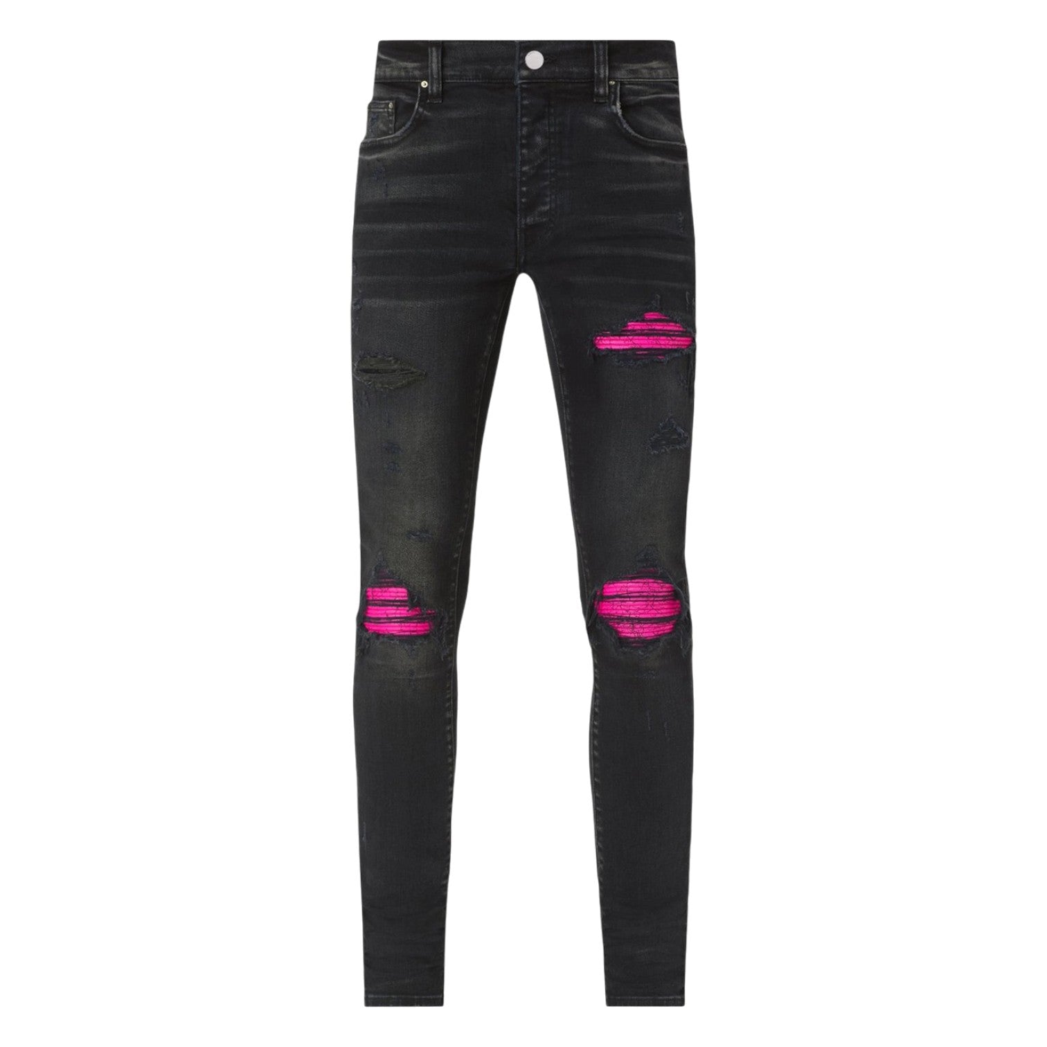 Amiri MX1 'Pink Salmon Patch' Black Jeans