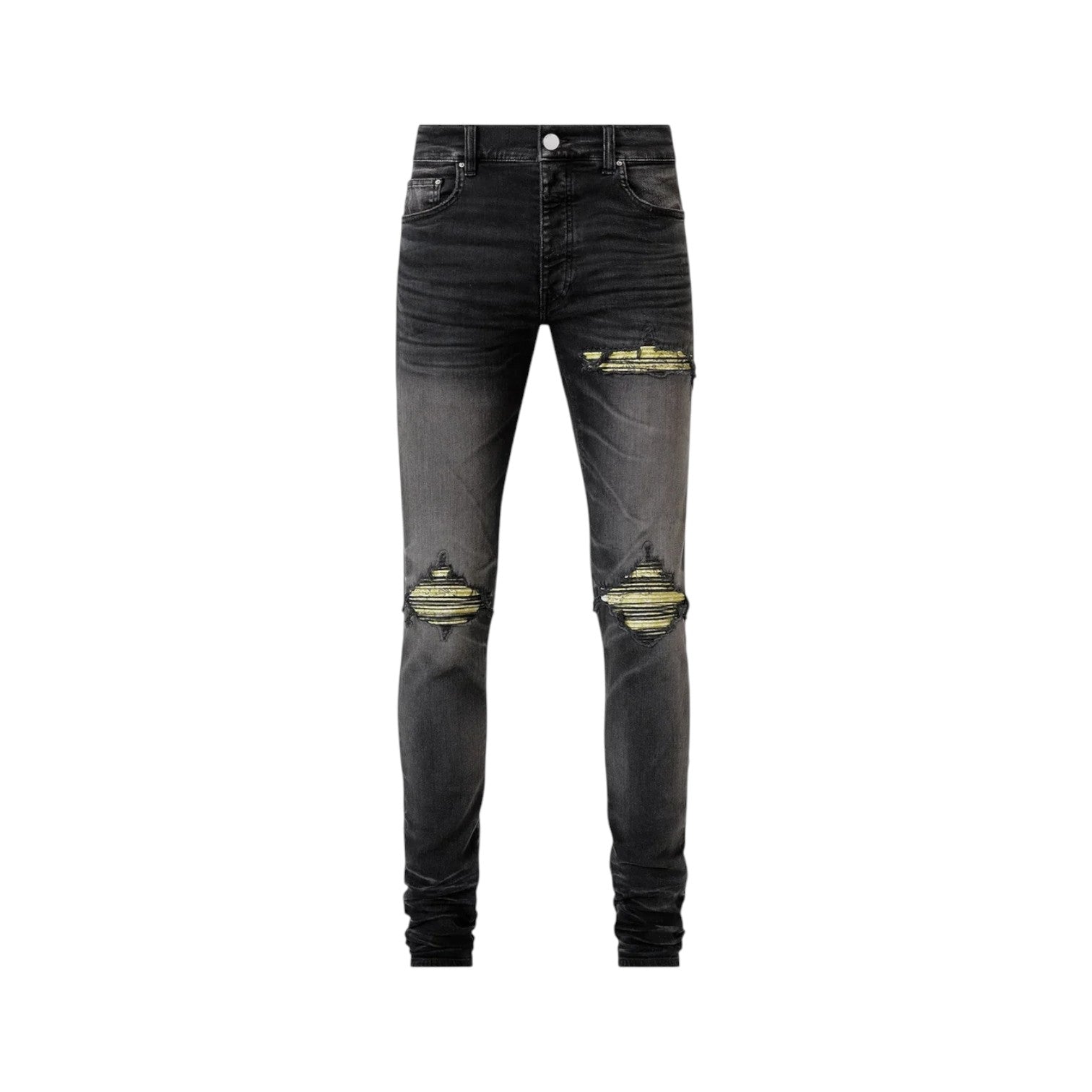 Amiri 'MX1' Yellow Bandana Patch & Black Faded Jeans